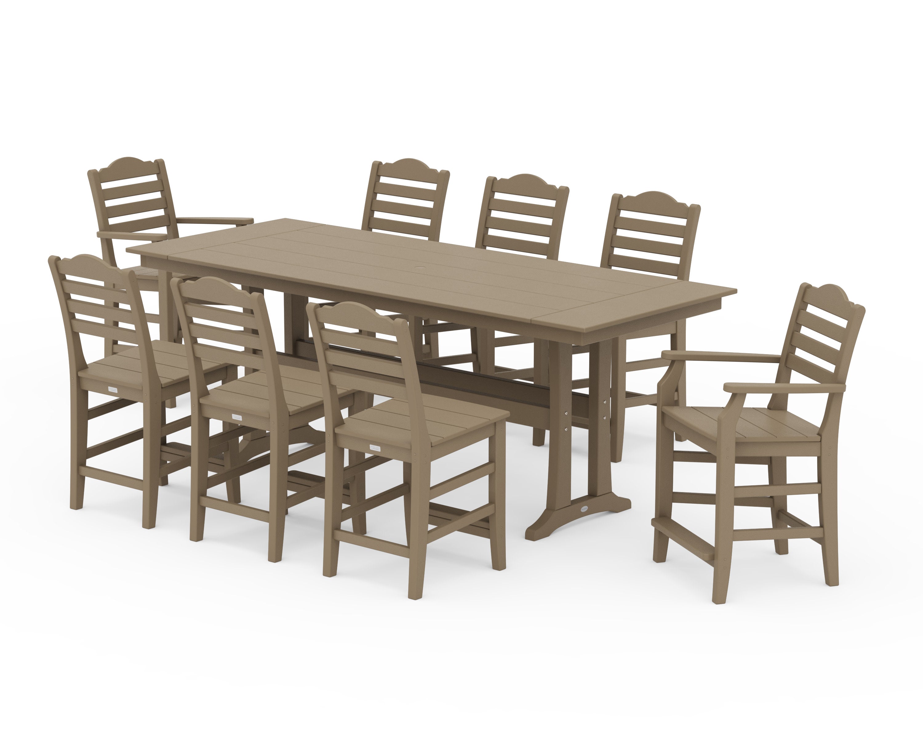 Savannah 9-Piece Farmhouse Counter Set with Trestle Legs in Vintage Sahara