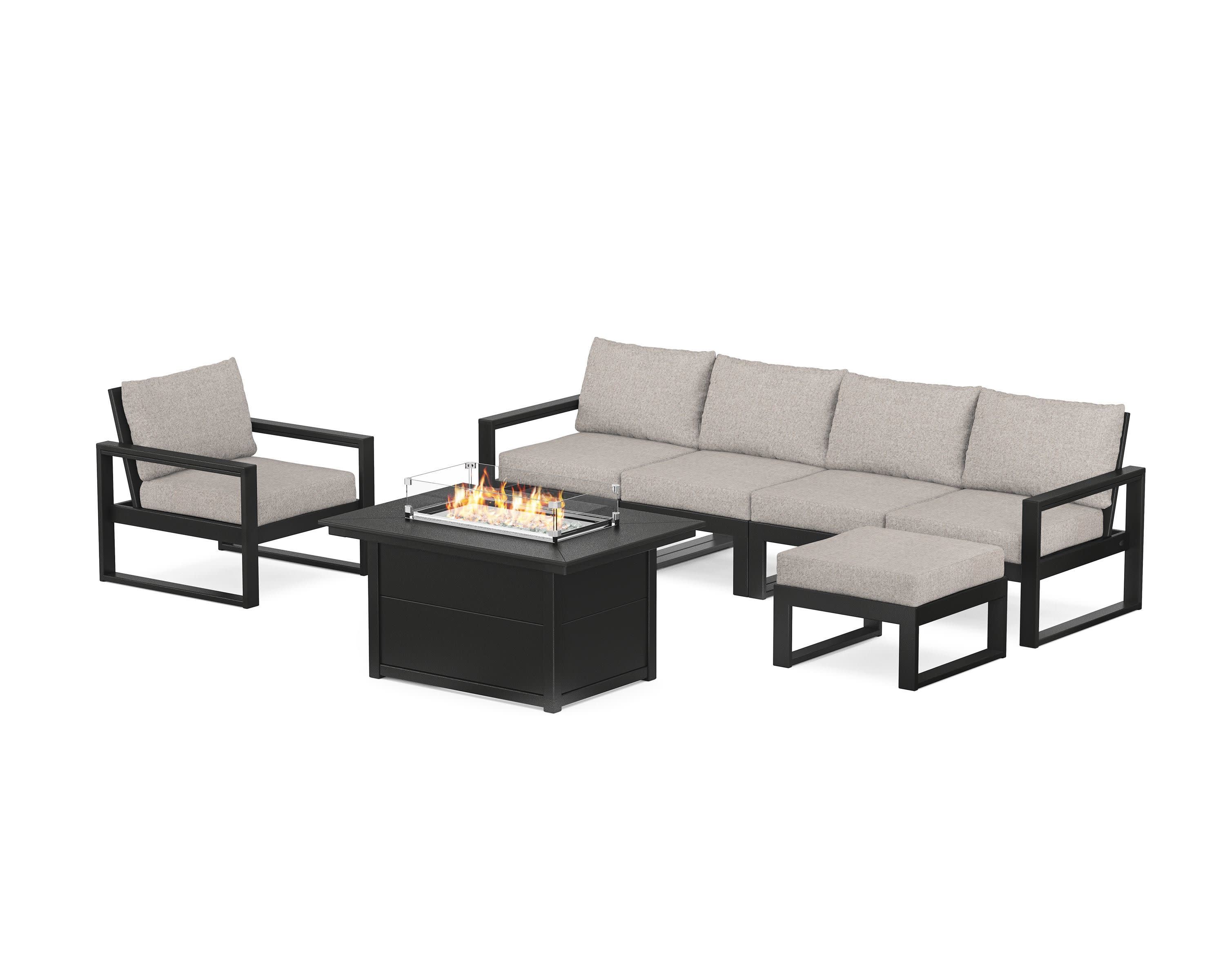 EDGE Sectional Lounge and Fire Pit Set in Black / Weathered Tweed