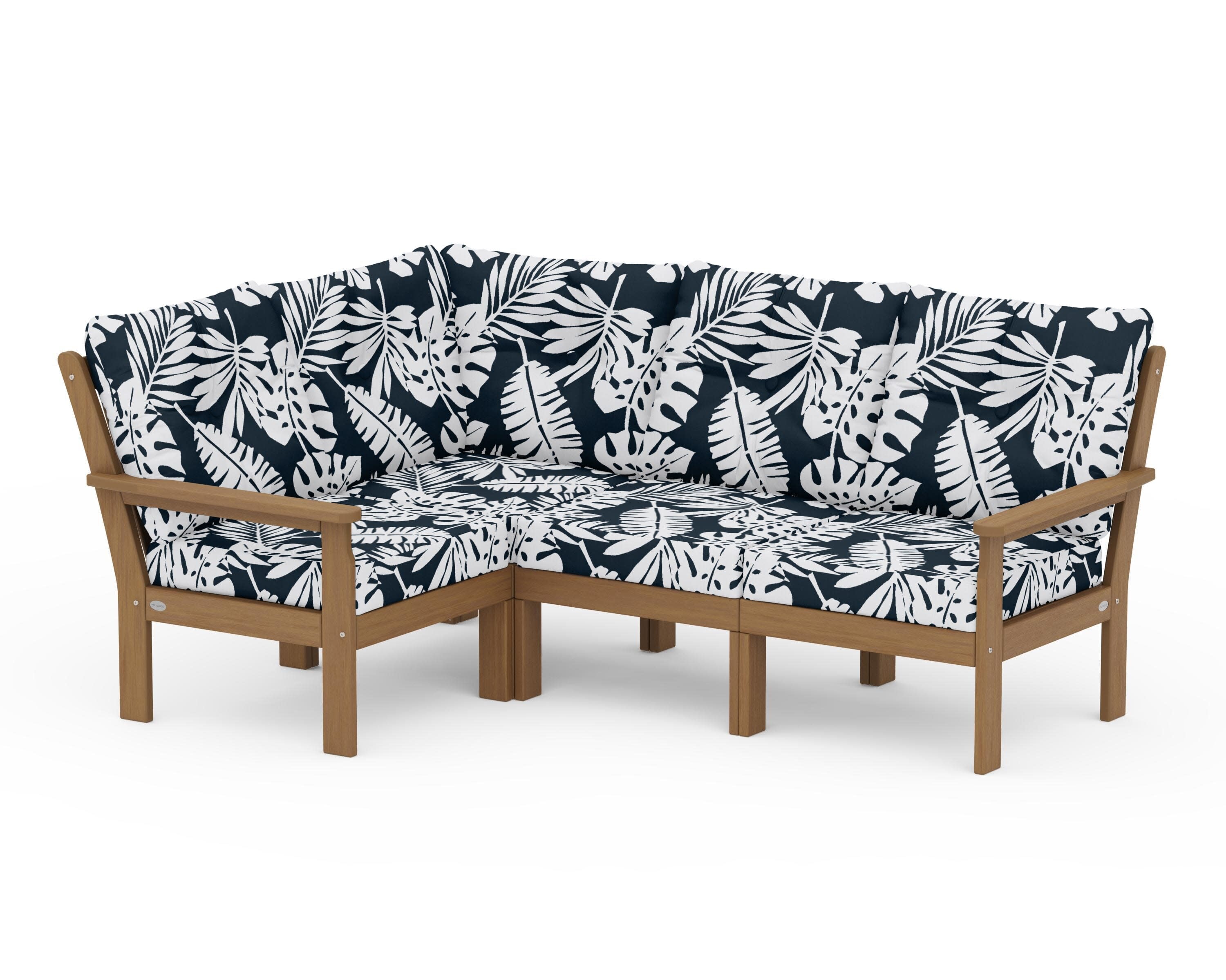 Vineyard 4-Piece Sectional in Natural / Leaf Marine Indigo