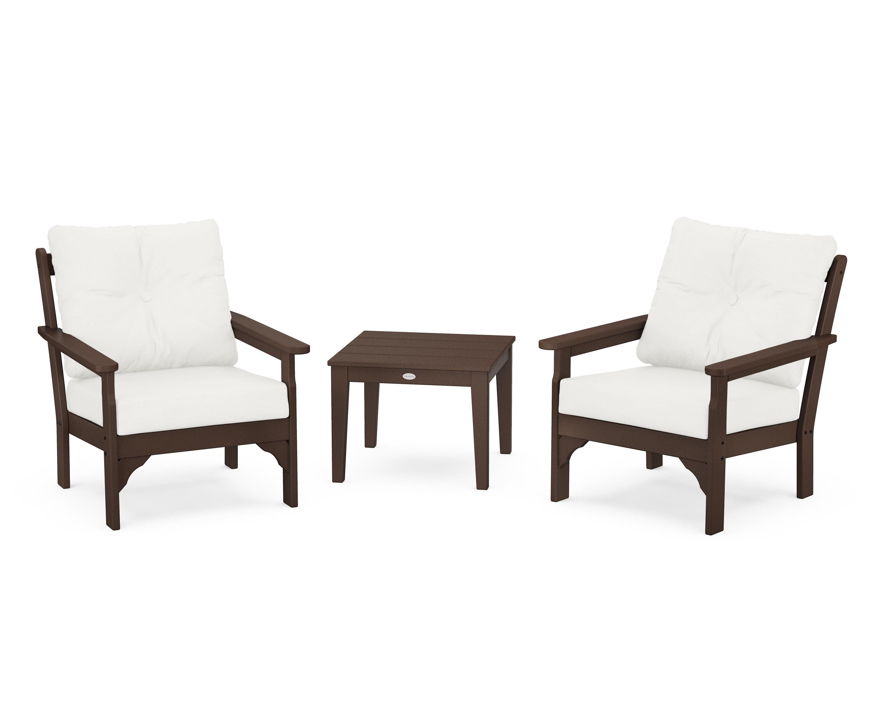 Vineyard 3-Piece Deep Seating Set in Mahogany / Natural Linen