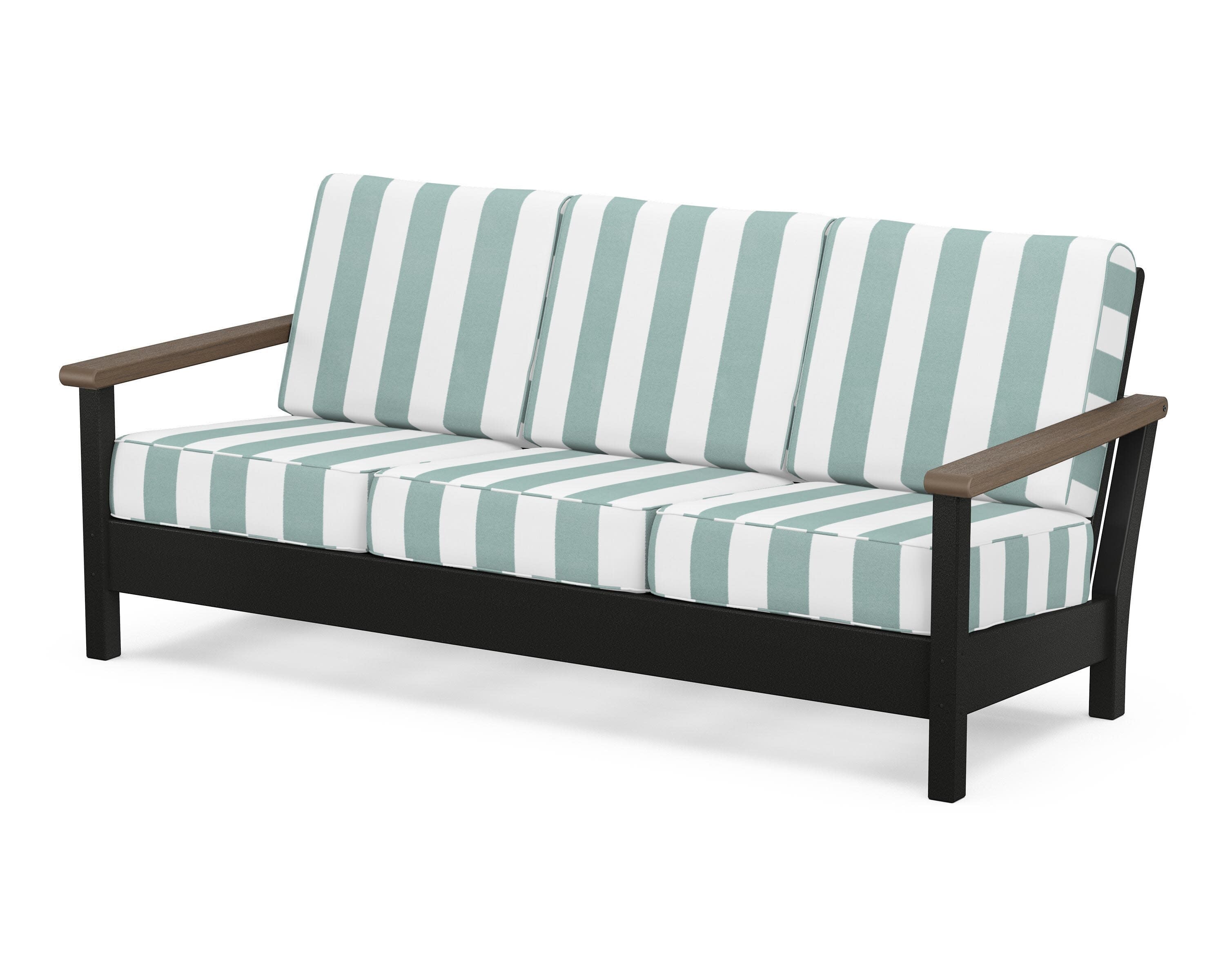 Harbour Deep Seating Sofa in Black / Kona / Cabana Stripe Glacier Spa