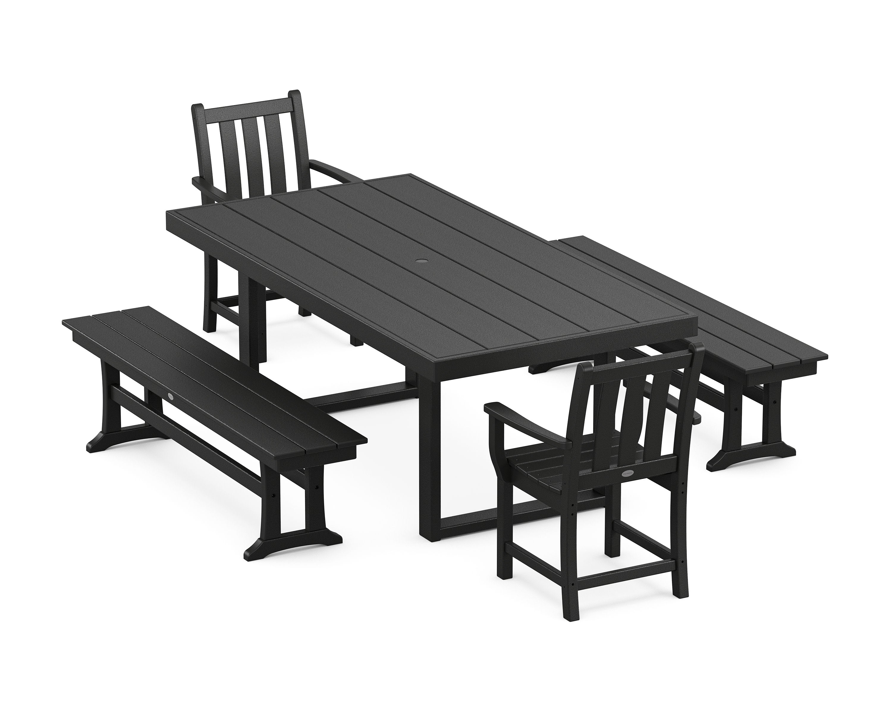 Traditional Garden 5-Piece Dining Set with Benches in Black