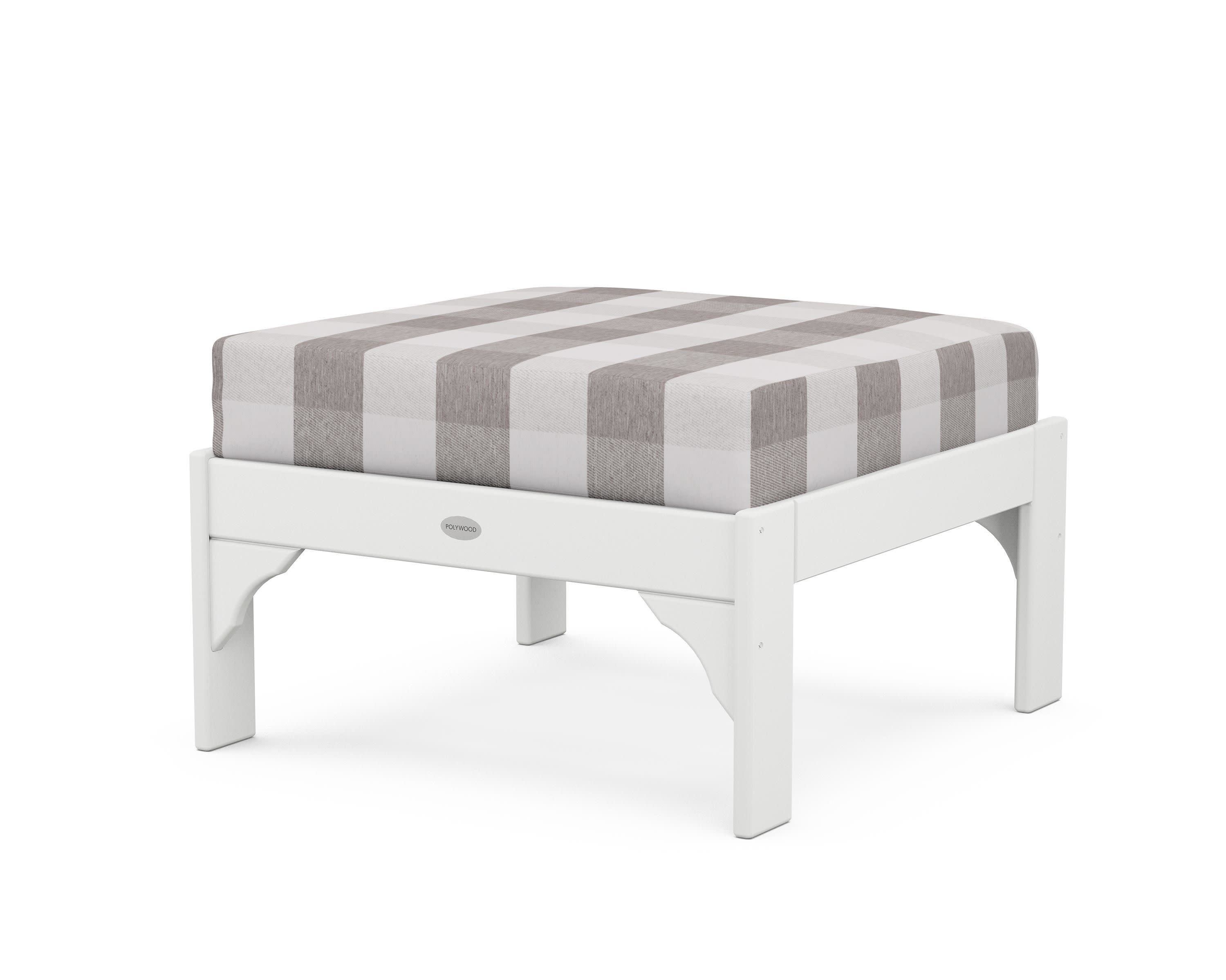 Vineyard Deep Seating Ottoman in White / Buffalo Plaid Grey Mist