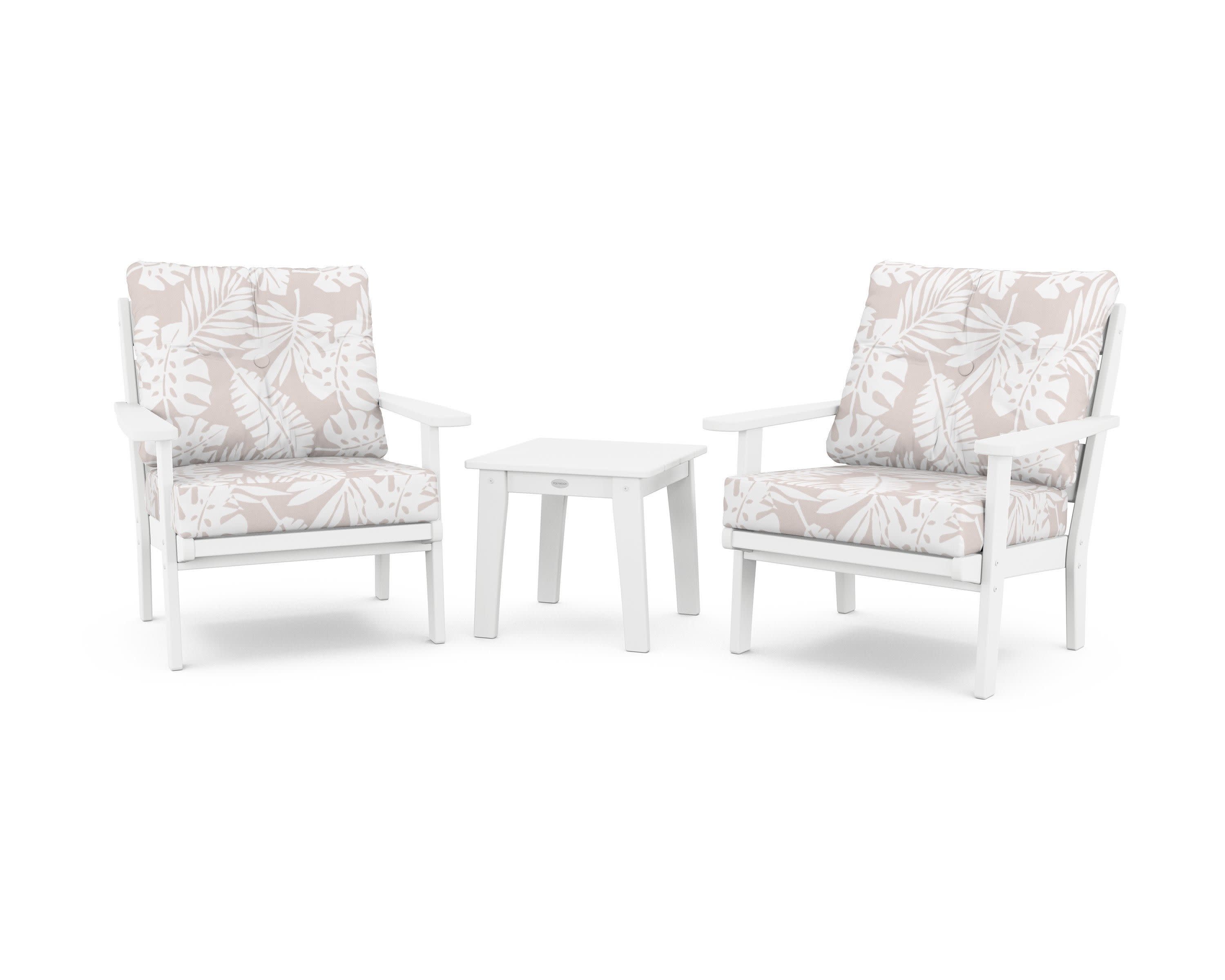 Lakeside 3-Piece Deep Seating Chair Set in White / Leaf Dune Burlap