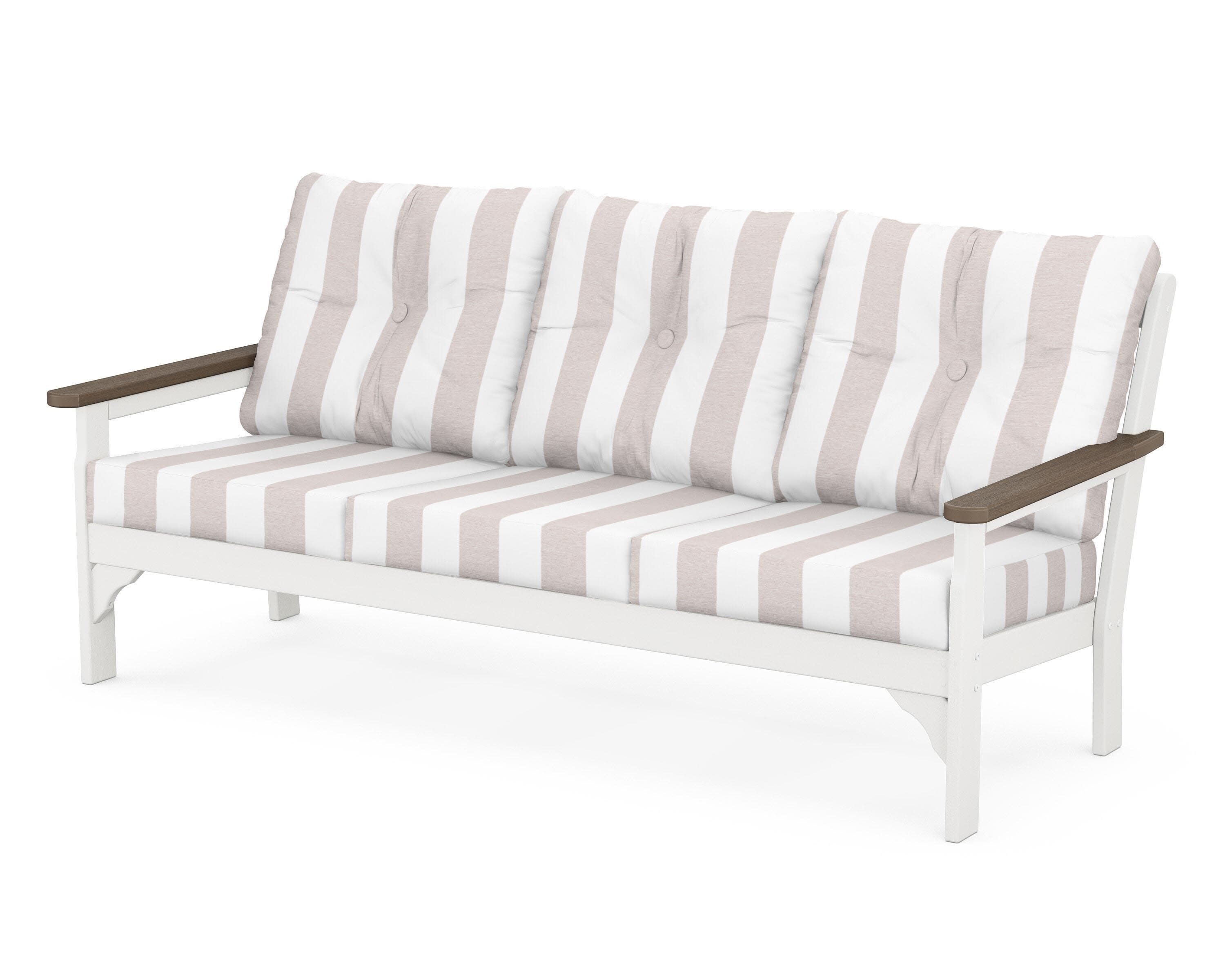 Vineyard Deep Seating Sofa in White / Kona / Cabana Stripe Dune Burlap
