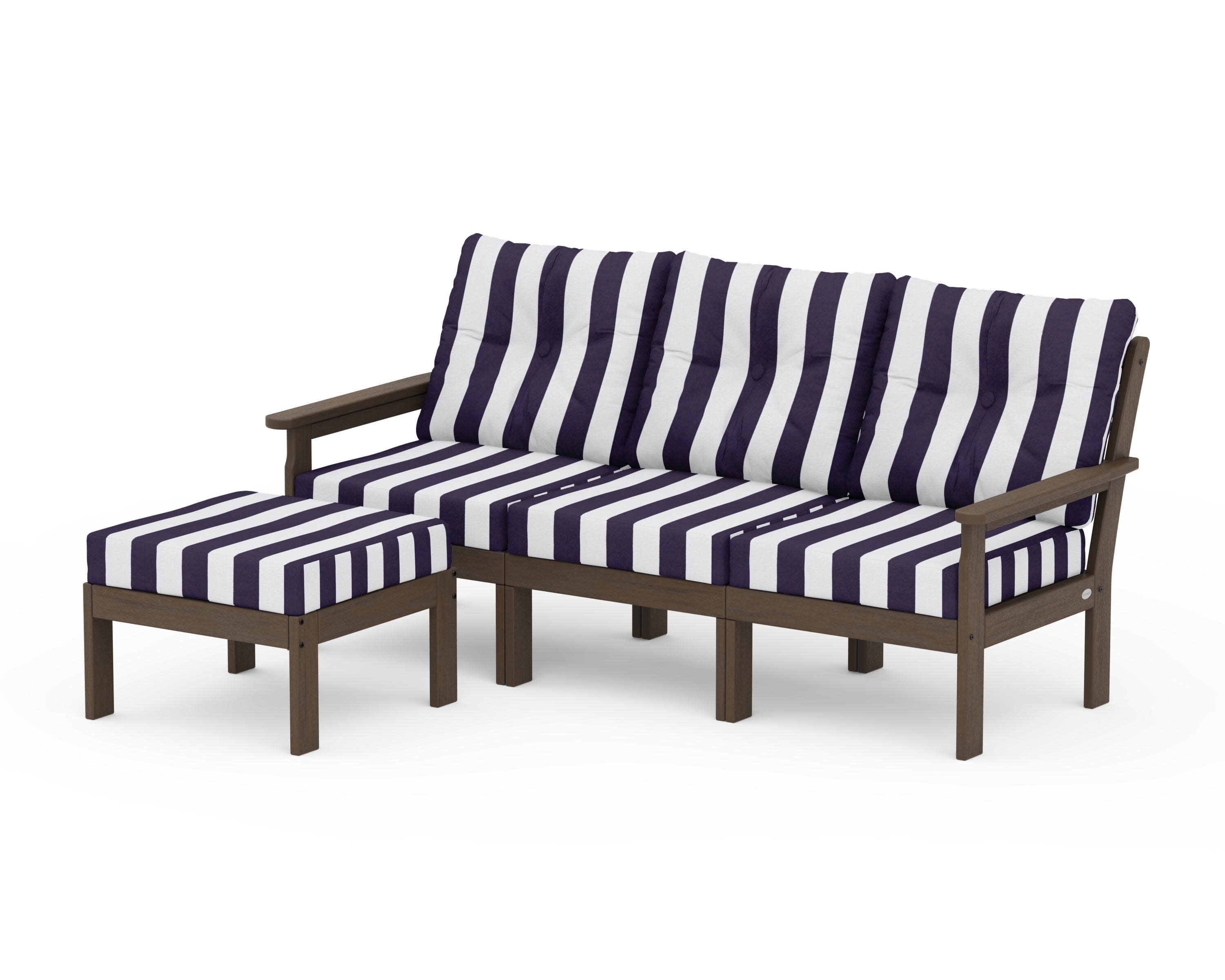 Vineyard 4-Piece Sectional with Ottoman in Kona / Cabana Stripe Navy