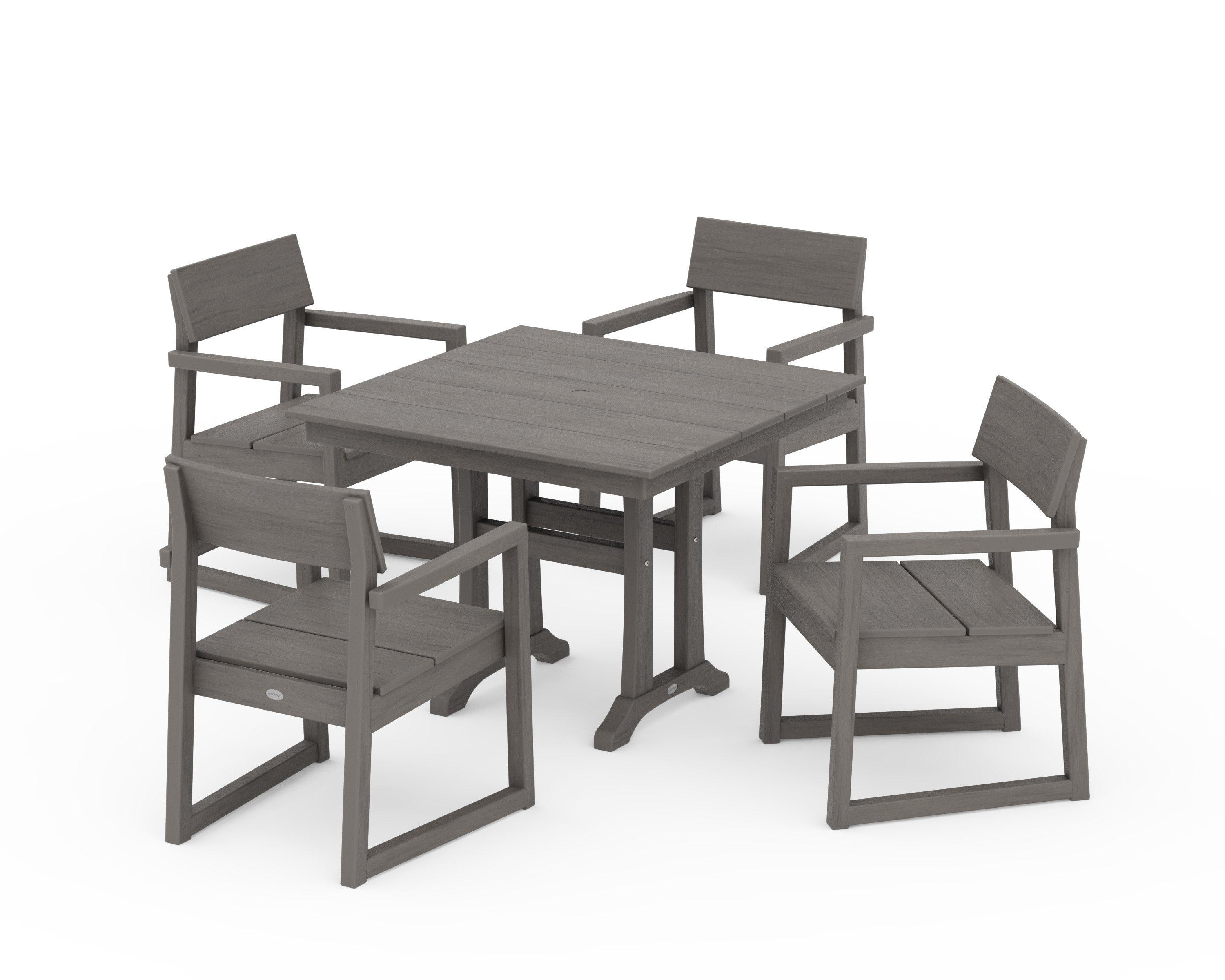 EDGE 5-Piece Farmhouse Dining Set With Trestle Legs in Driftwood