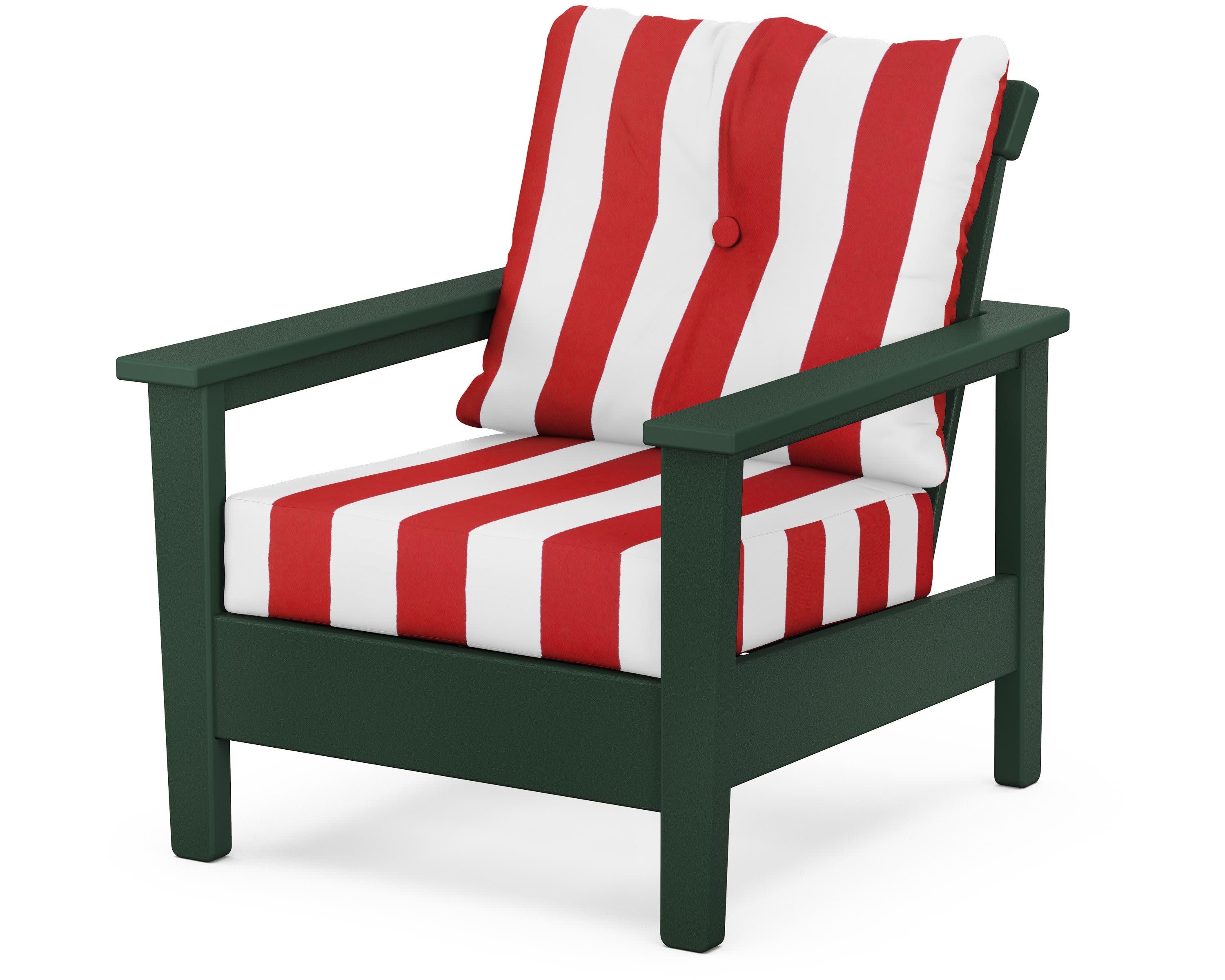 Prescott Deep Seating Chair in Green / Cabana Stripe Crimson