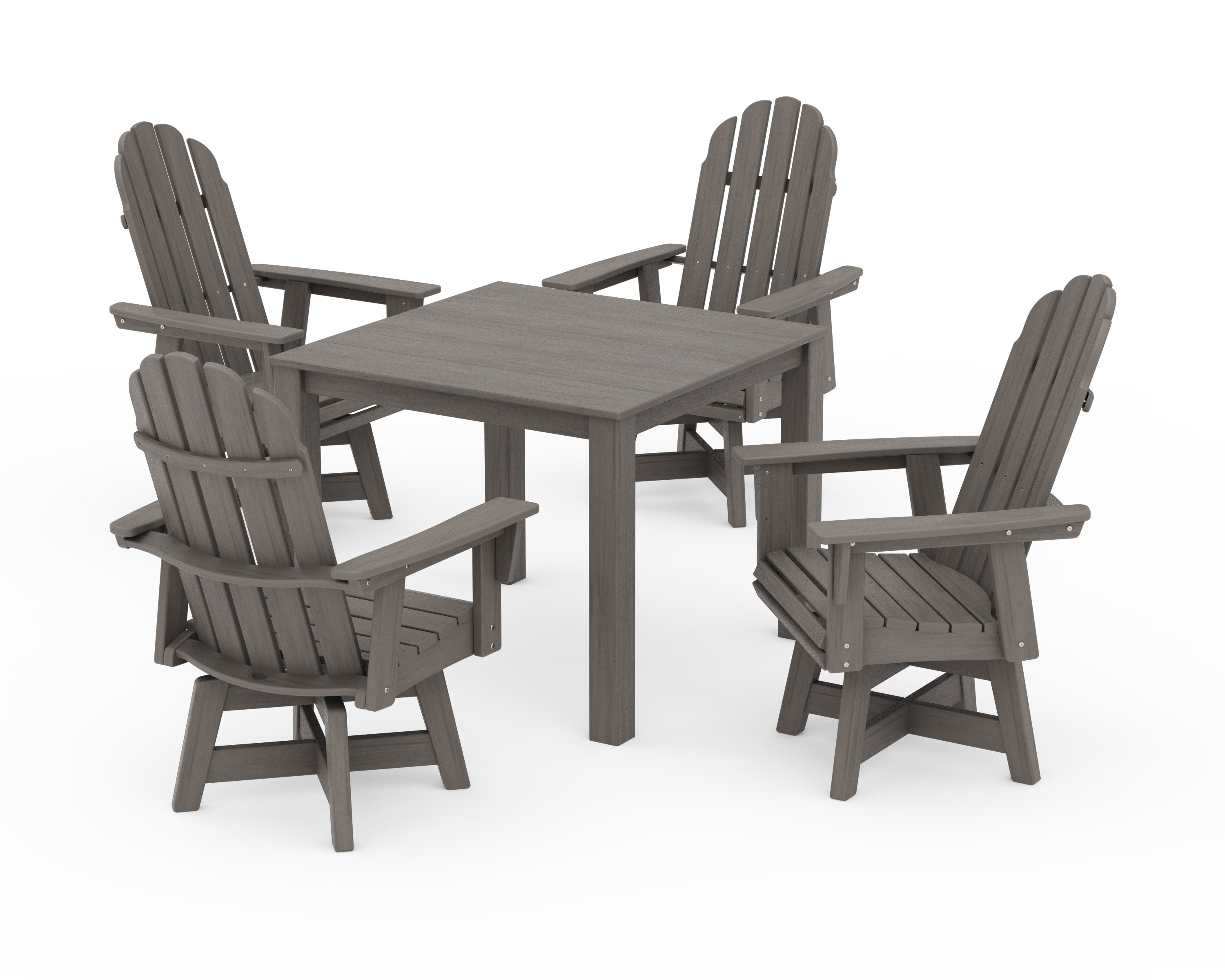 Vineyard Curveback Adirondack 5-Piece Parsons Swivel Dining Set in Driftwood