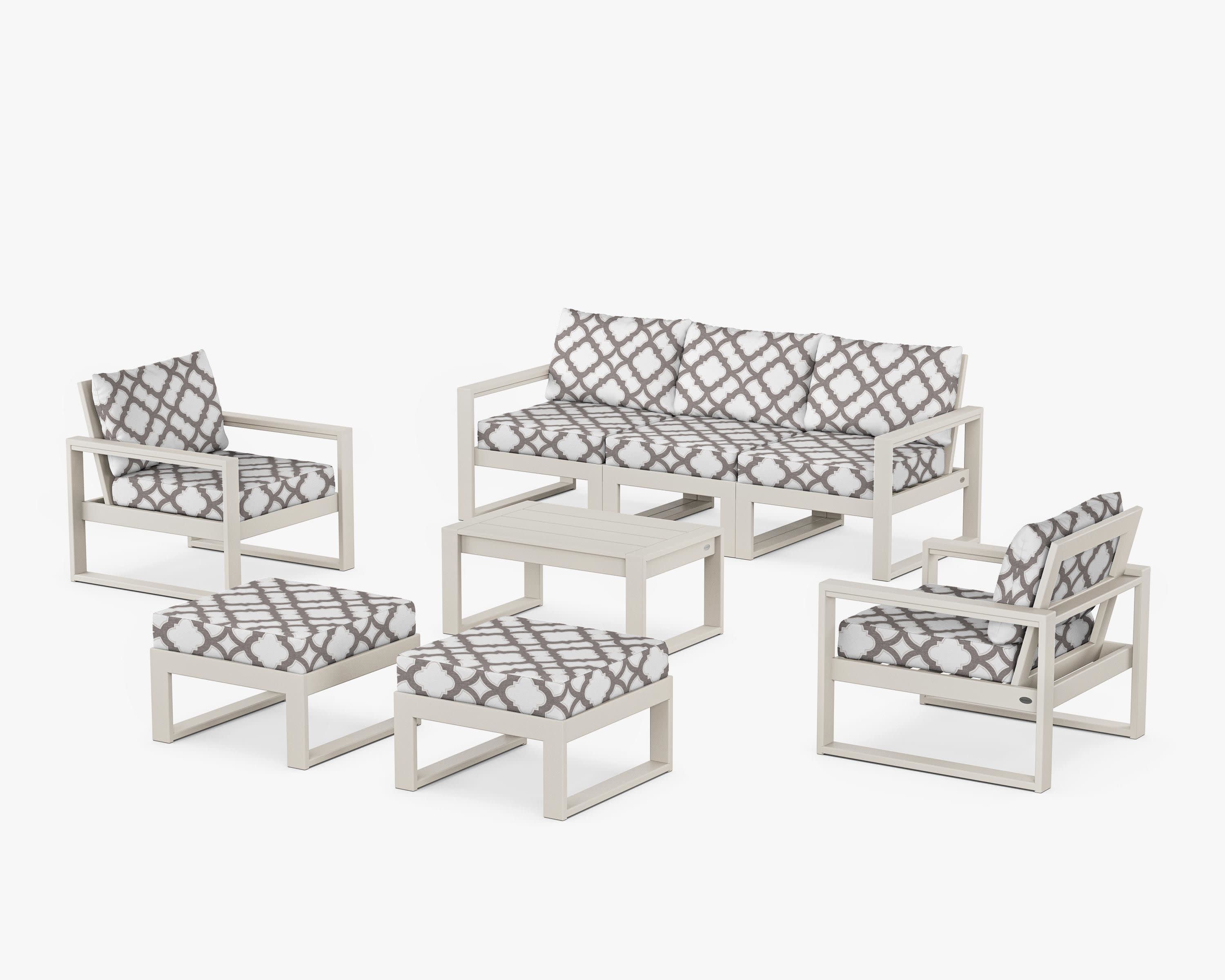 EDGE Sectional 8-Piece Lounge Sofa Set in Sand / Trellis Grey Mist