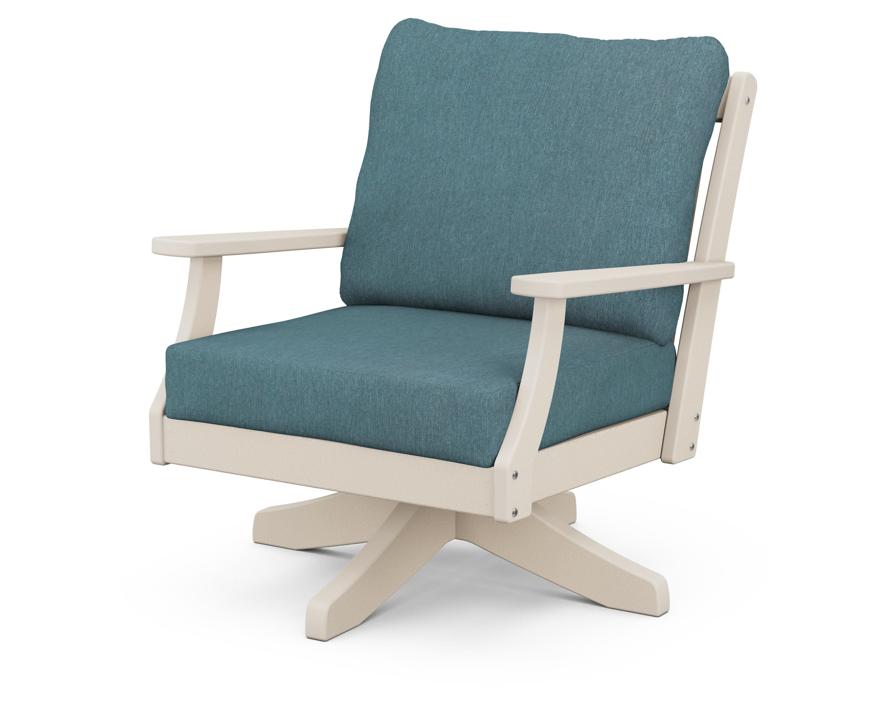 Braxton Deep Seating Swivel Chair in Sand / Ocean Teal