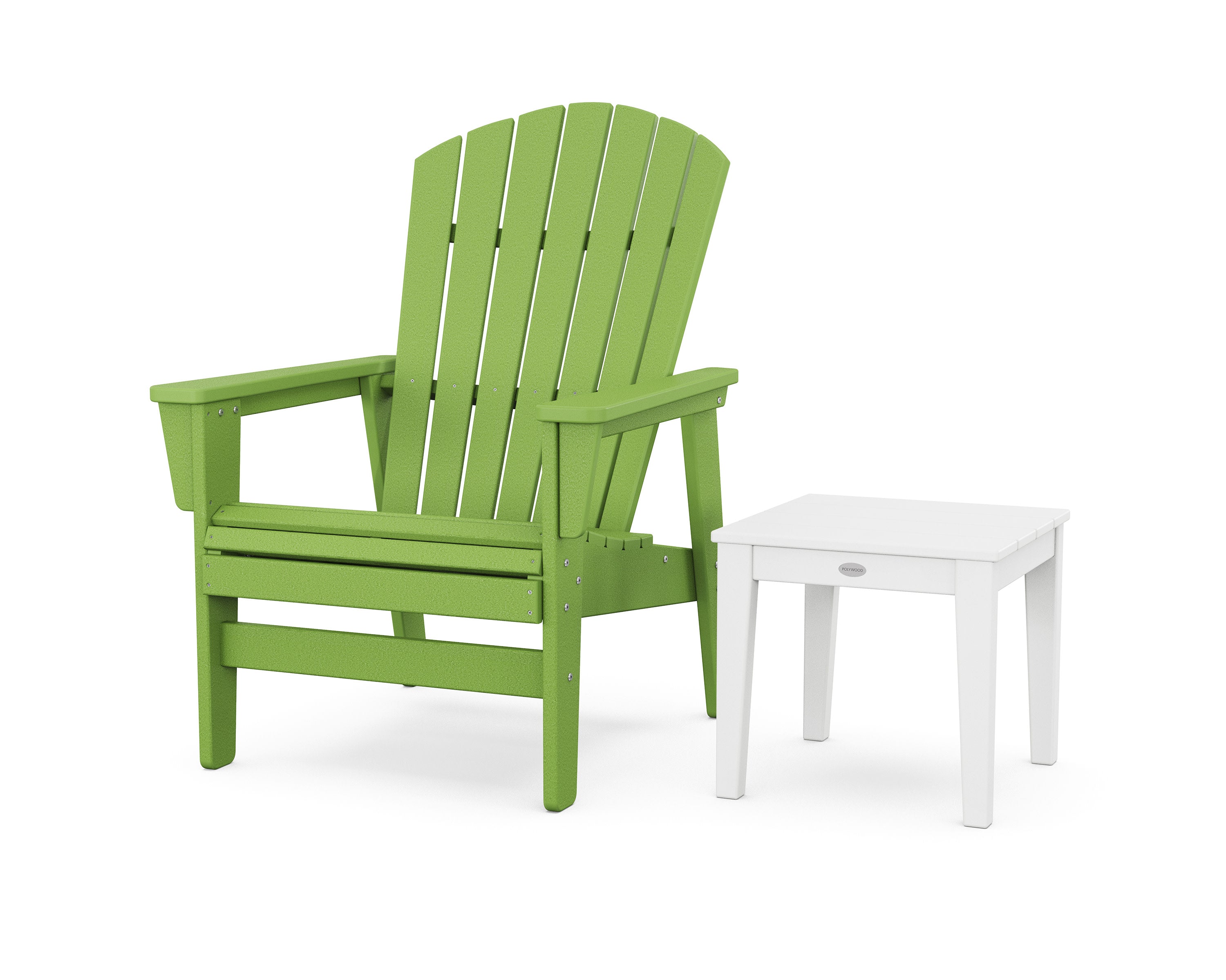 Nautical Grand Upright Adirondack Chair with Side Table in Lime / White