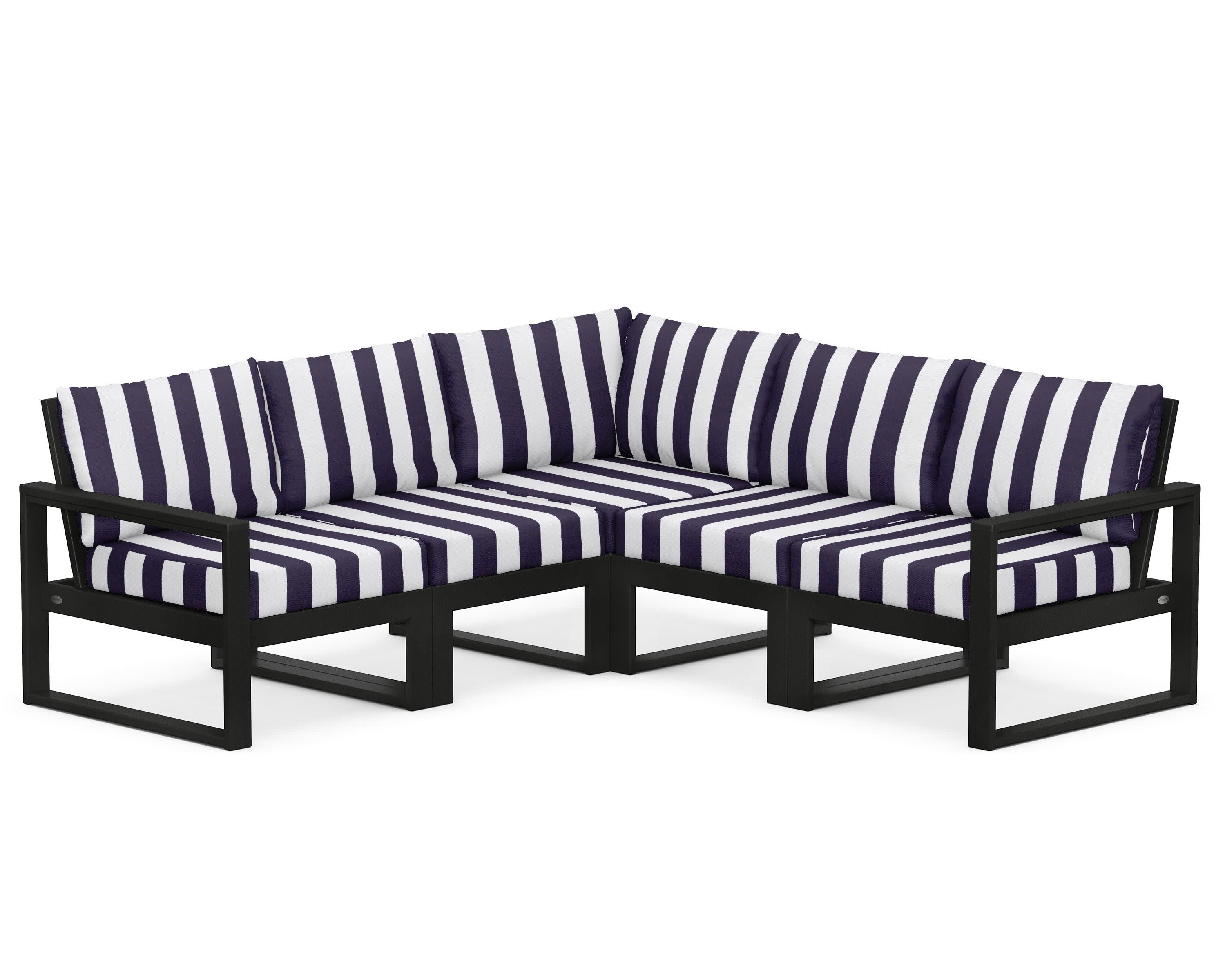 EDGE 5-Piece Modular Deep Seating Set in Black / Cabana Stripe Navy
