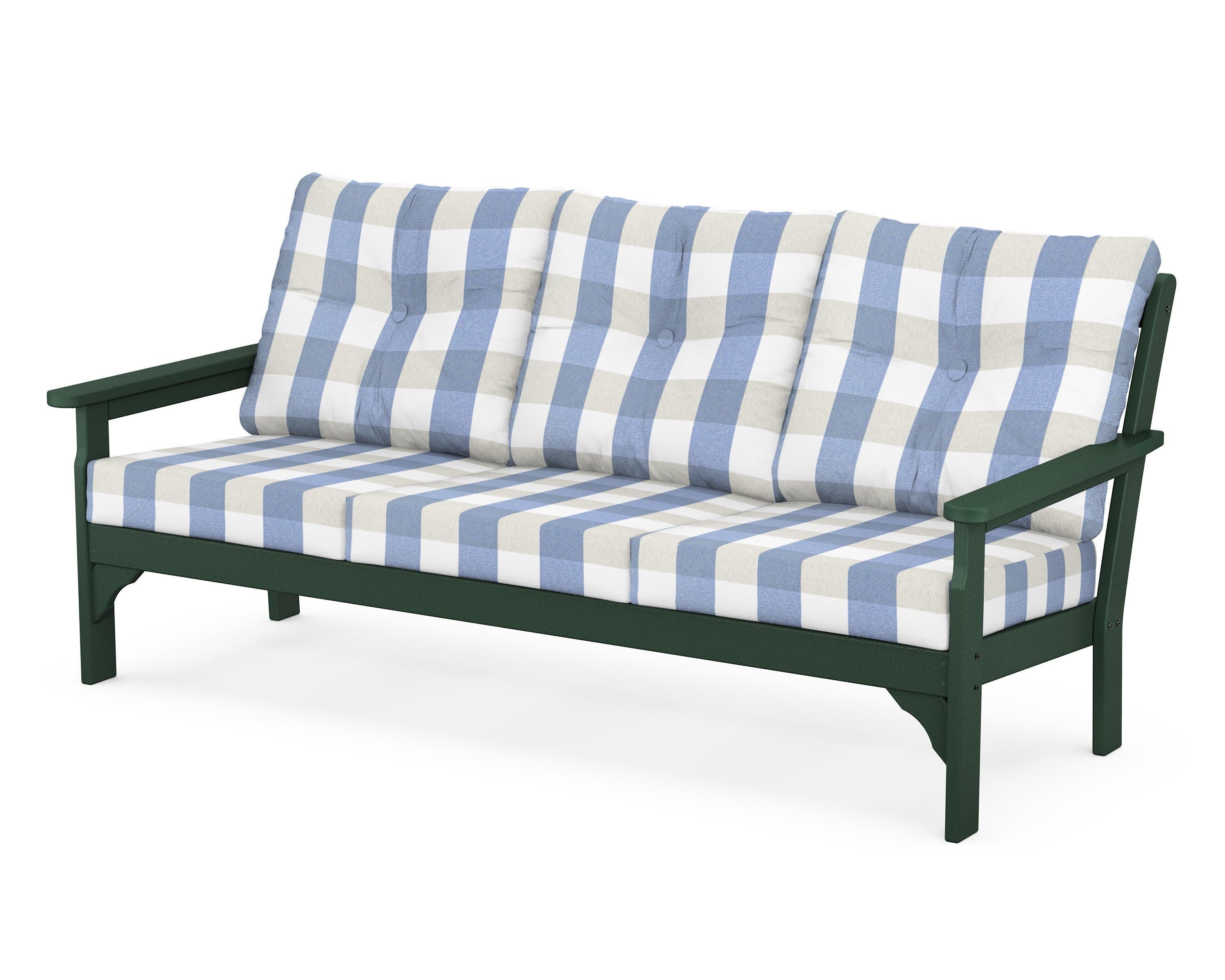 Vineyard Deep Seating Sofa in Green / Buffalo Plaid Sky Blue