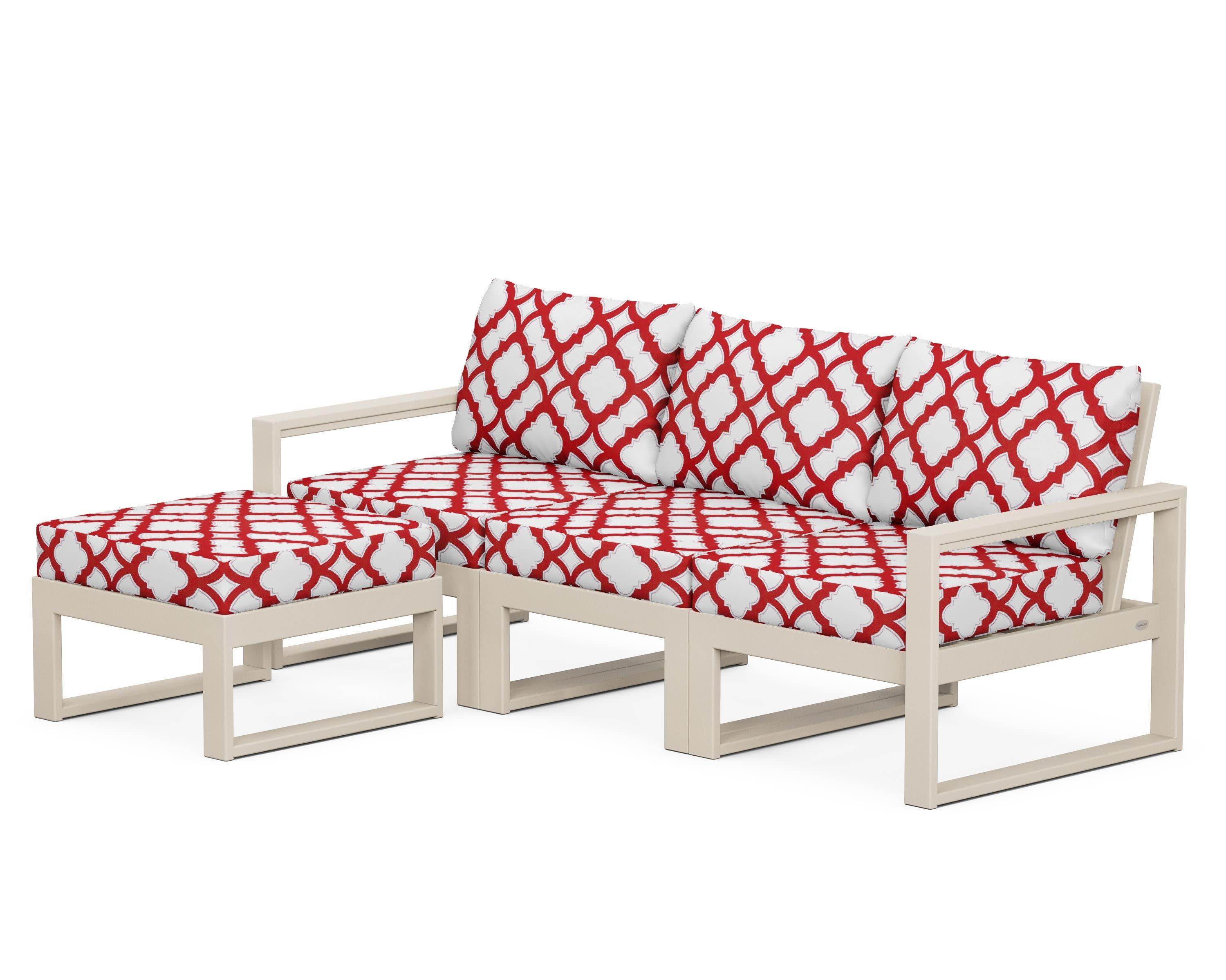 EDGE 4-Piece Modular Deep Seating Set with Ottoman in Sand / Trellis Crimson
