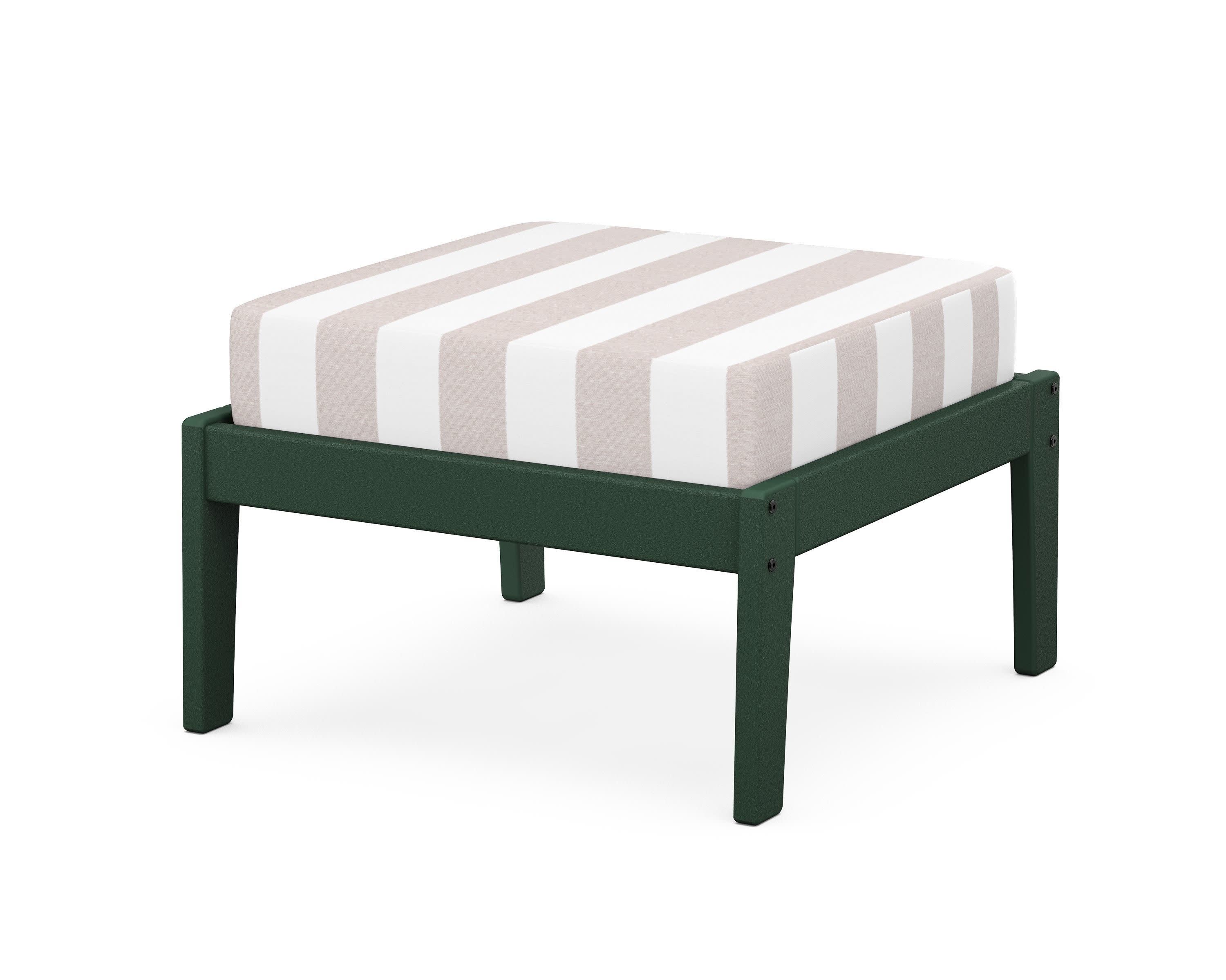 Deep Seating Ottoman in Green / Cabana Stripe Dune Burlap