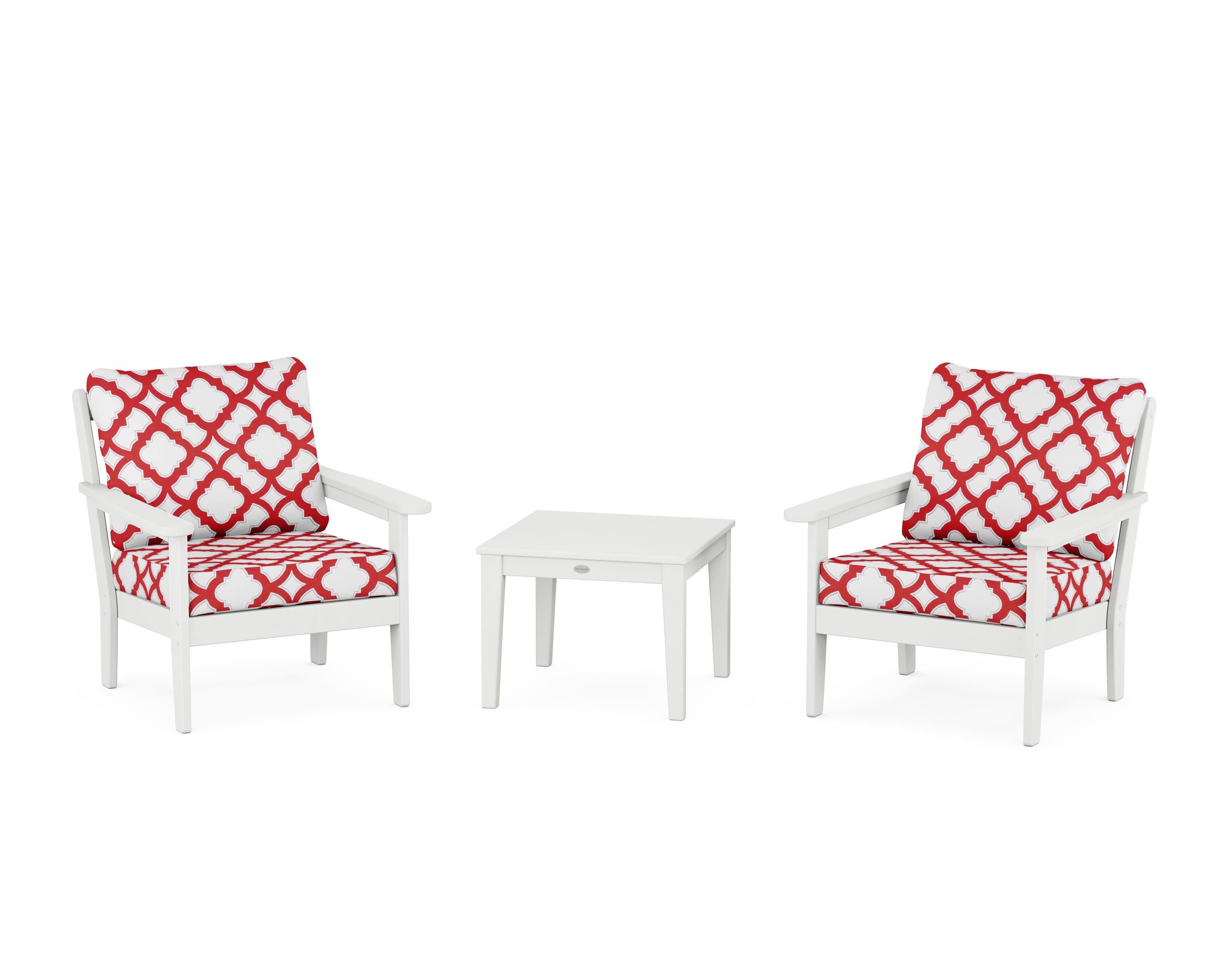 Cottage 3-Piece Deep Seating Set in White / Trellis Crimson
