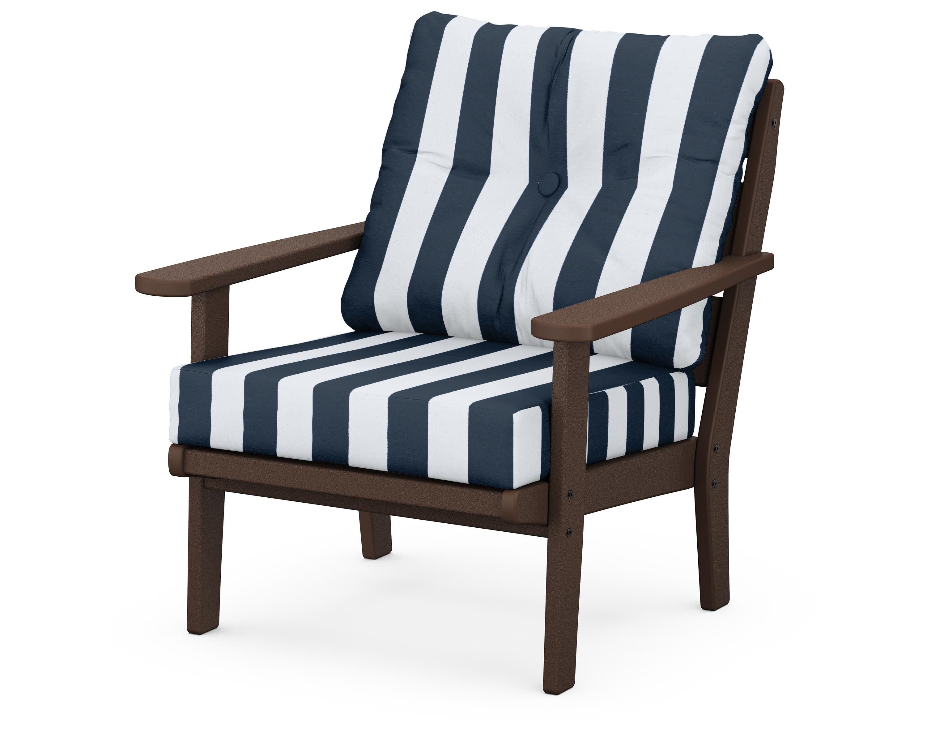 Lakeside Deep Seating Chair in Mahogany / Cabana Stripe Marine Indigo