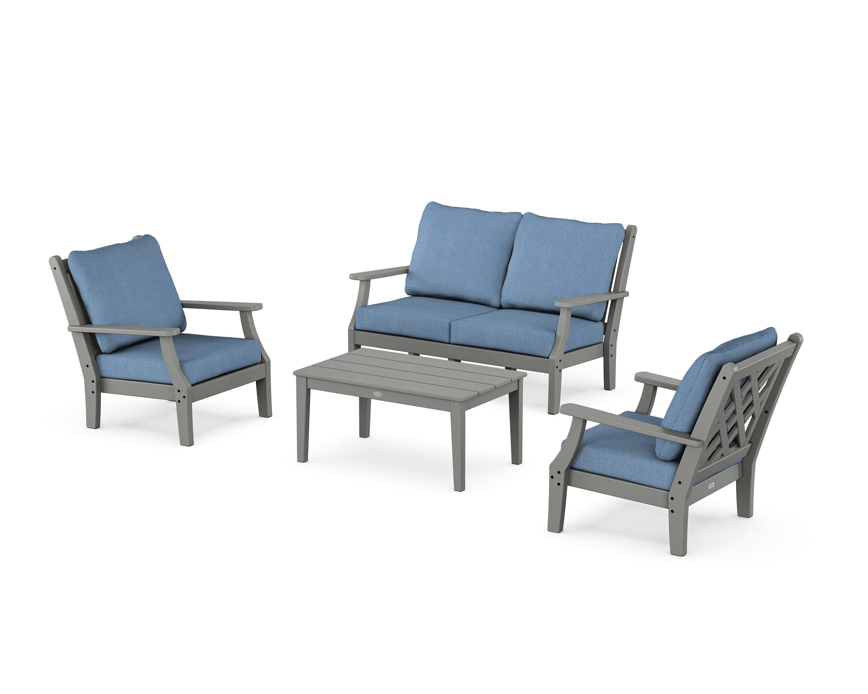 Wovendale 4-Piece Deep Seating Set with Loveseat in Slate Grey / Sky Blue