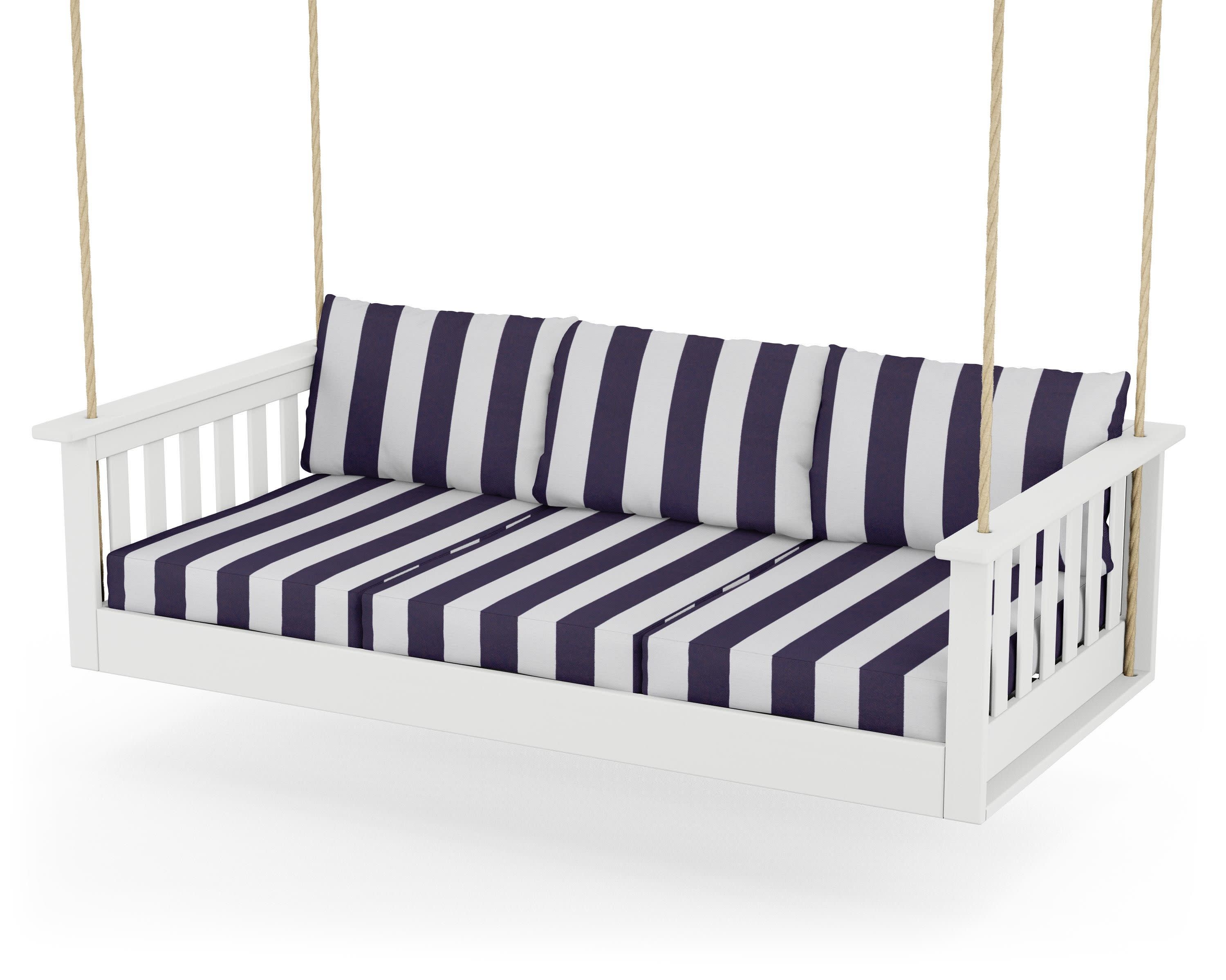 Vineyard Daybed Swing in White / Cabana Stripe Navy