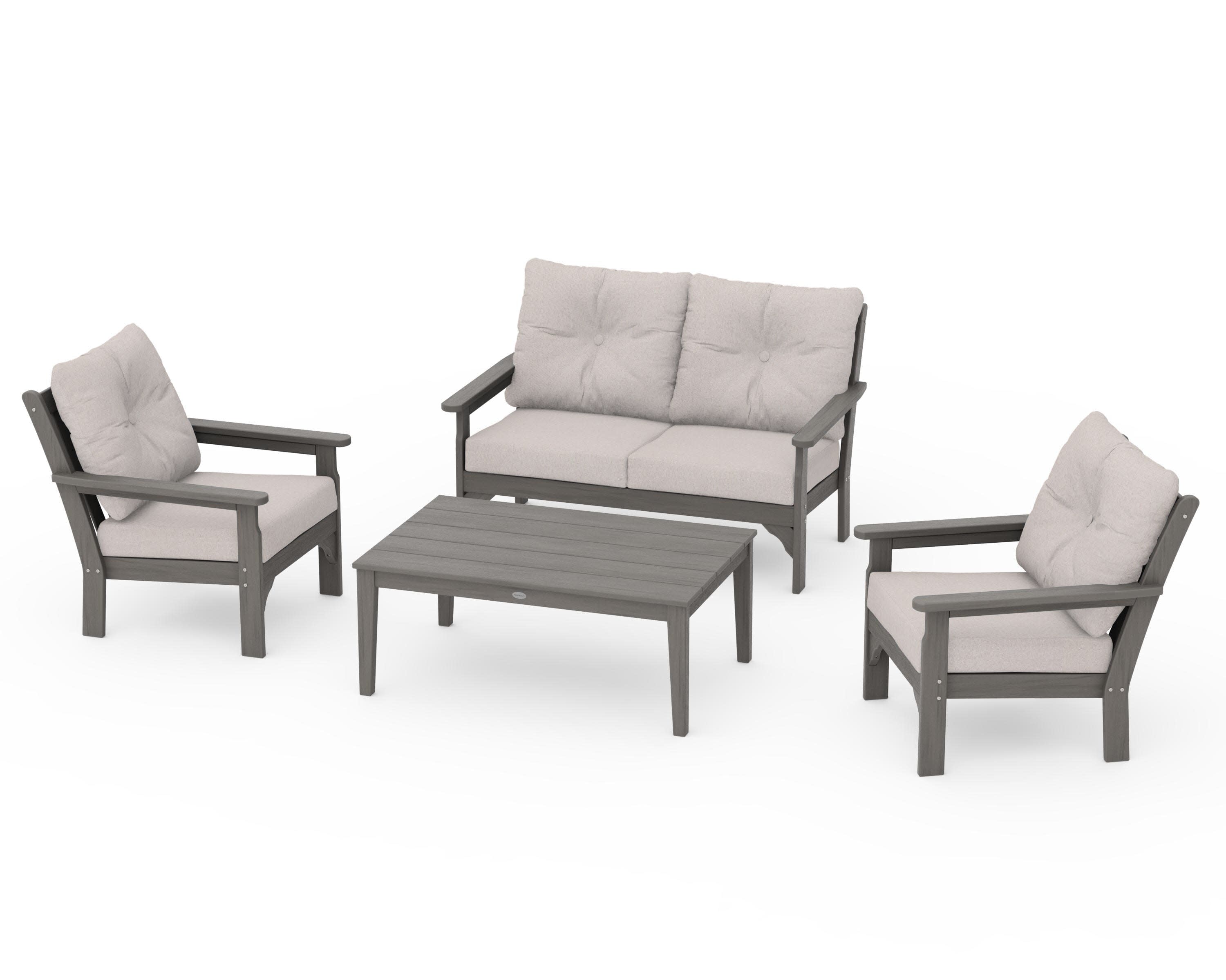 Vineyard 4-Piece Deep Seating Set in Driftwood / Dune Burlap