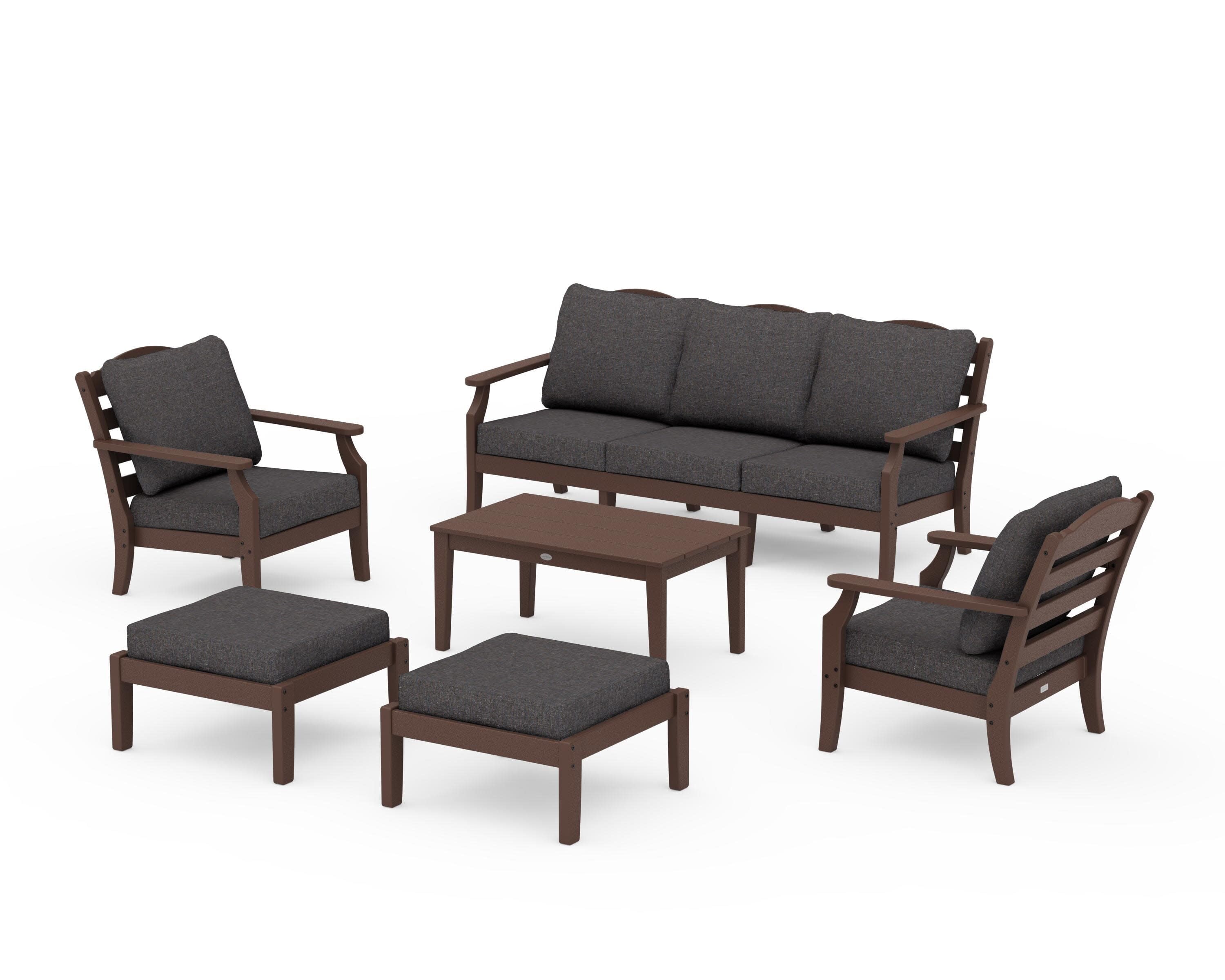 Savannah 6-Piece Lounge Sofa Set in Mahogany / Ash Charcoal