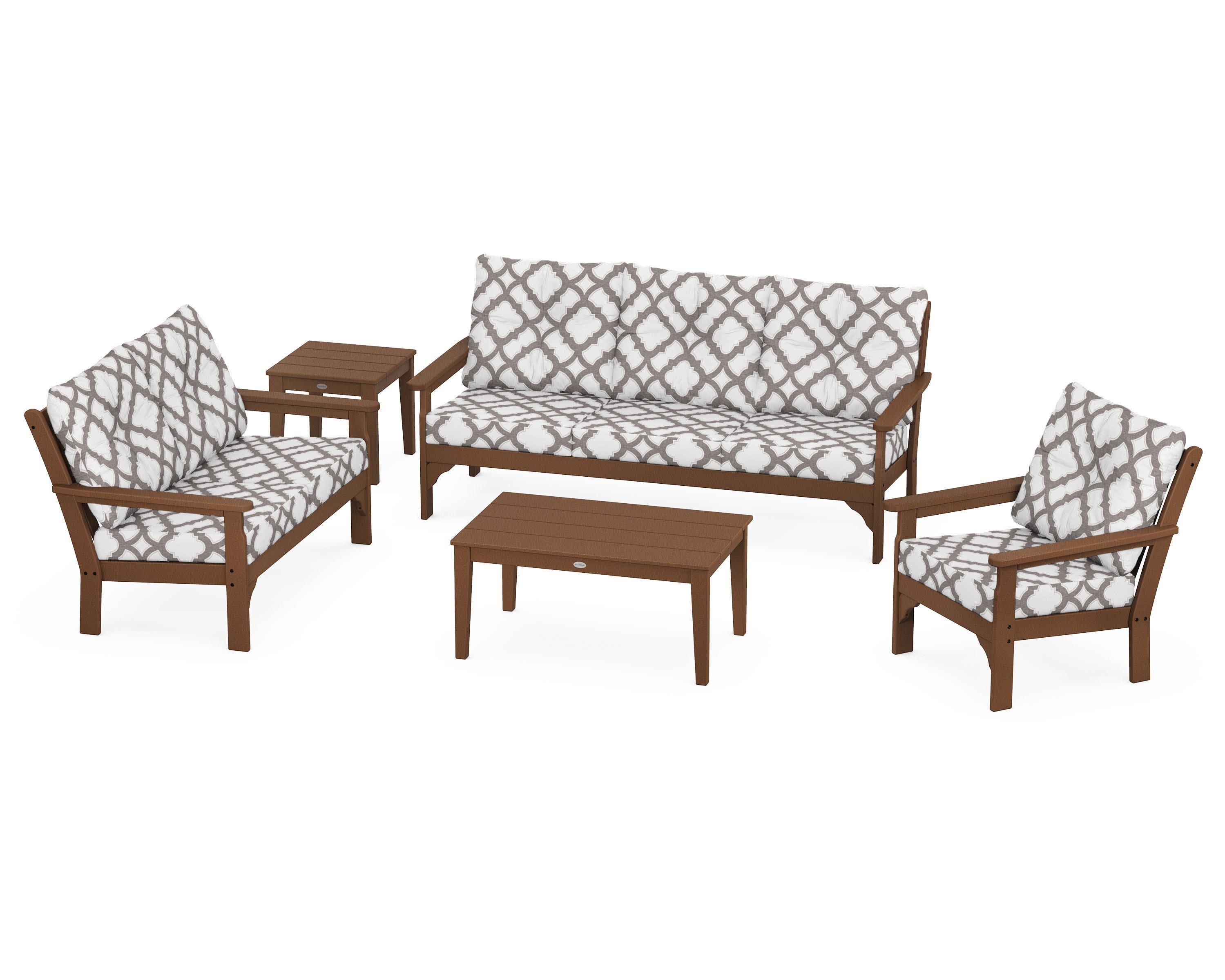 Vineyard 5 Piece Deep Seating Set in Teak / Trellis Grey Mist