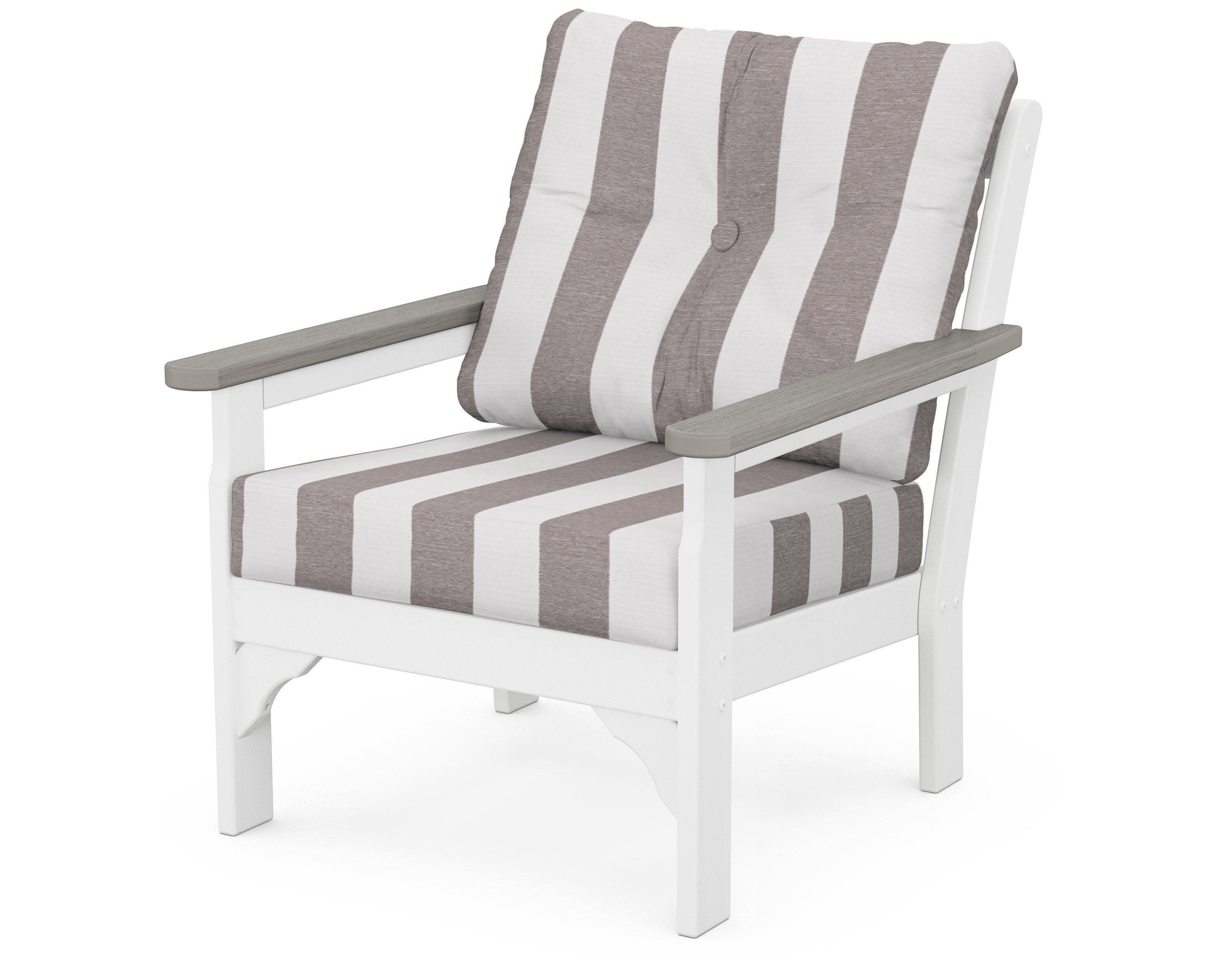 Vineyard Deep Seating Chair in White / Driftwood / Cabana Stripe Grey Mist