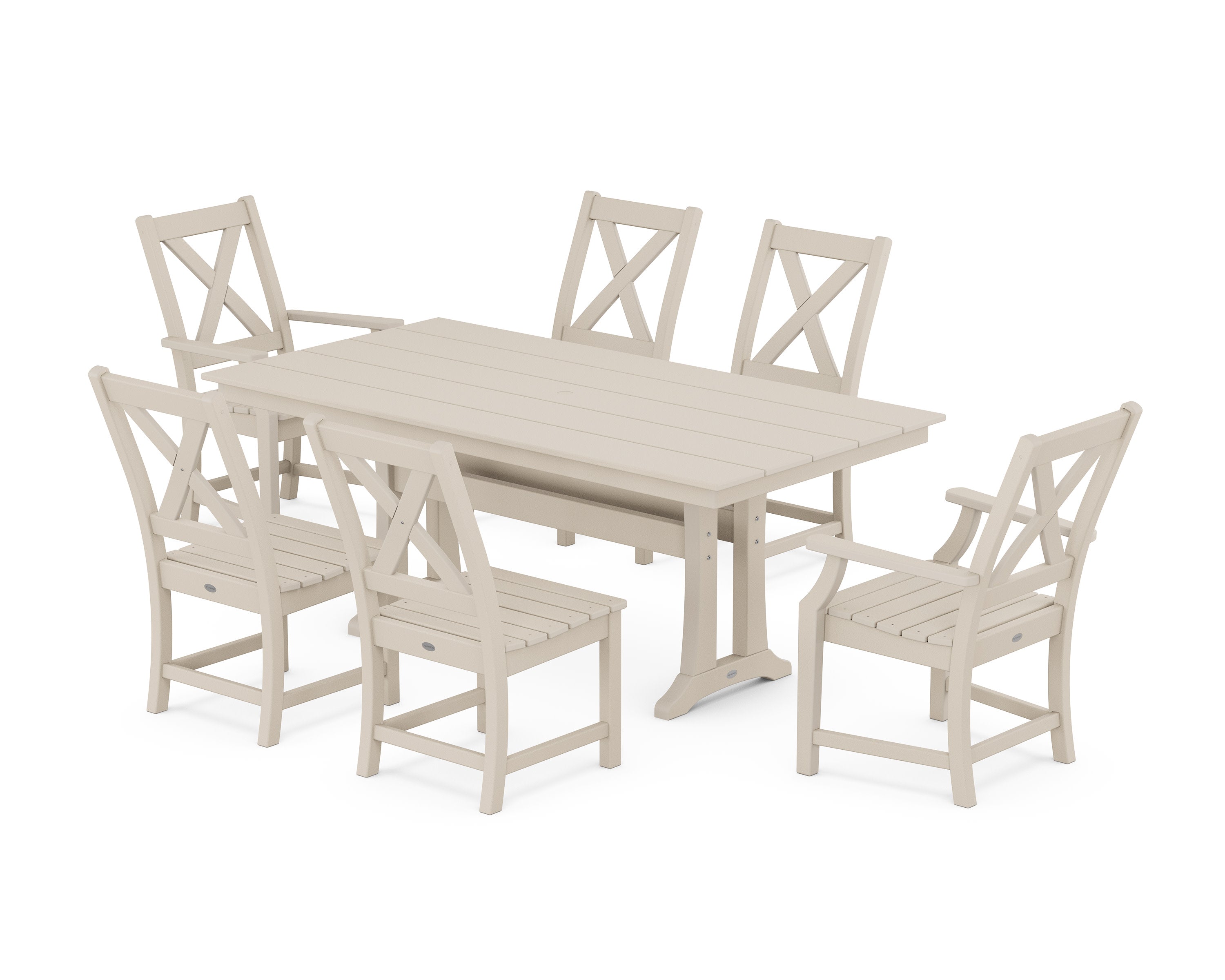 Braxton 7-Piece Farmhouse Dining Set With Trestle Legs in Sand
