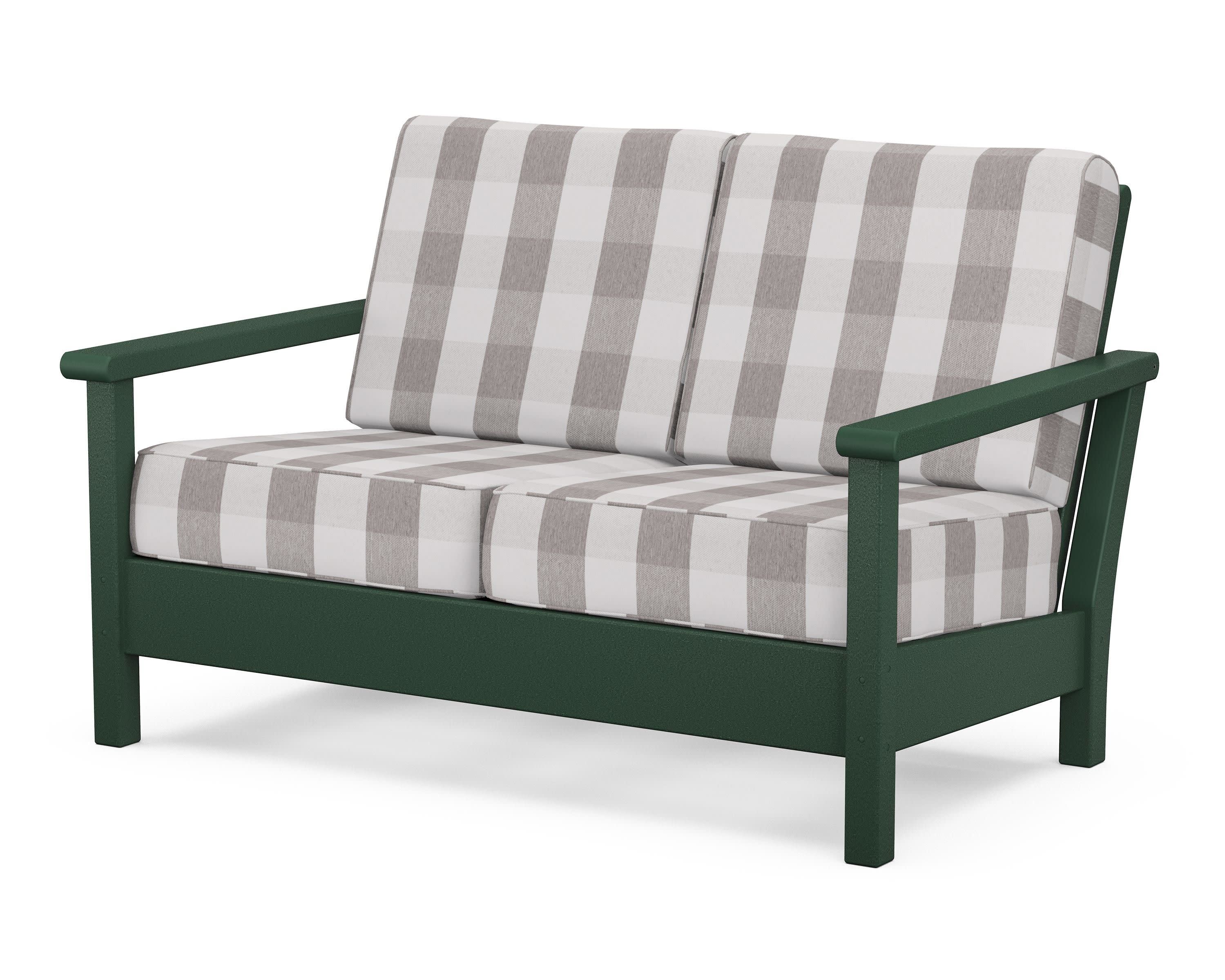 Harbour Deep Seating Loveseat in Green / Buffalo Plaid Grey Mist
