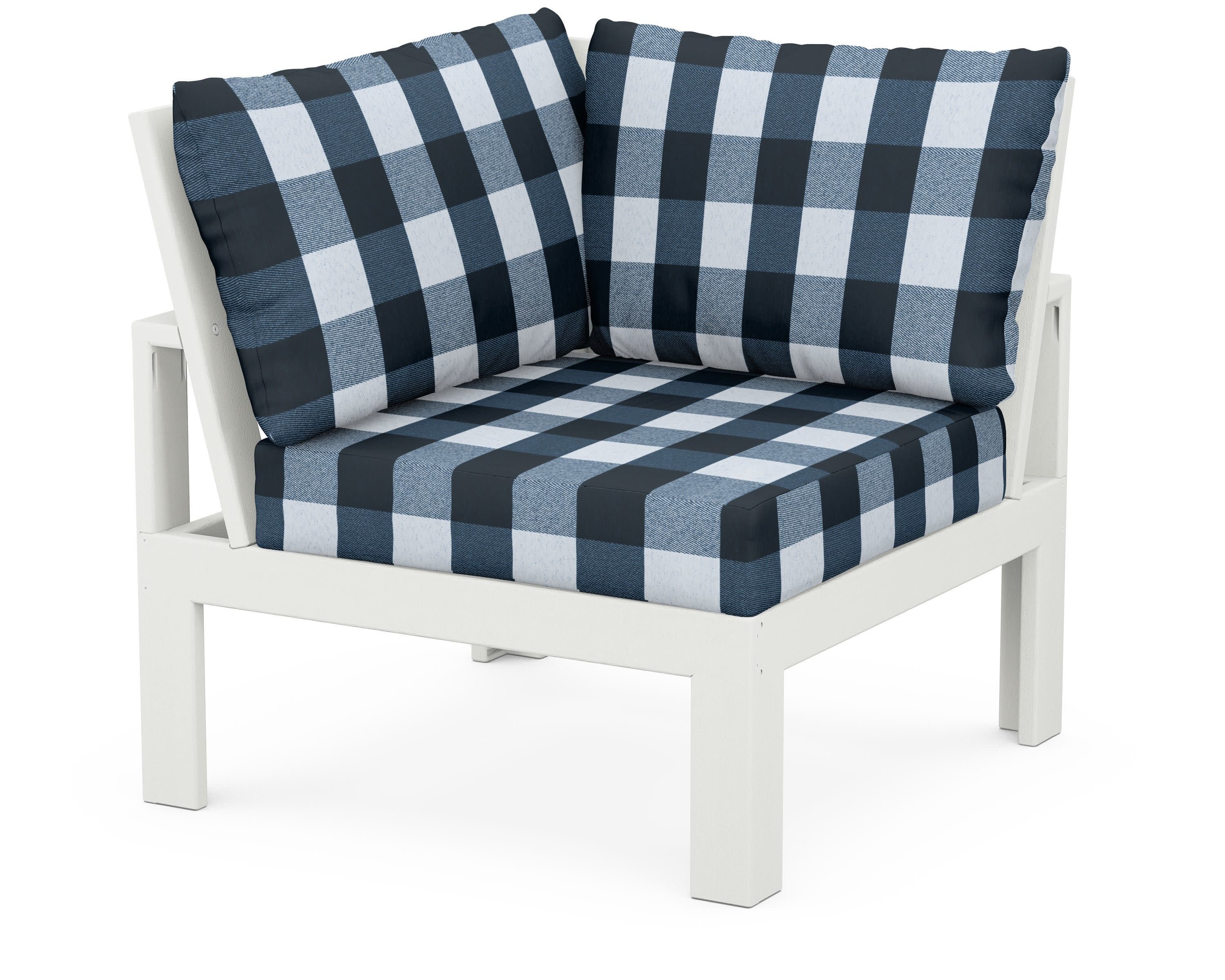 Modular Corner Chair in Vintage White / Buffalo Plaid Marine Indigo
