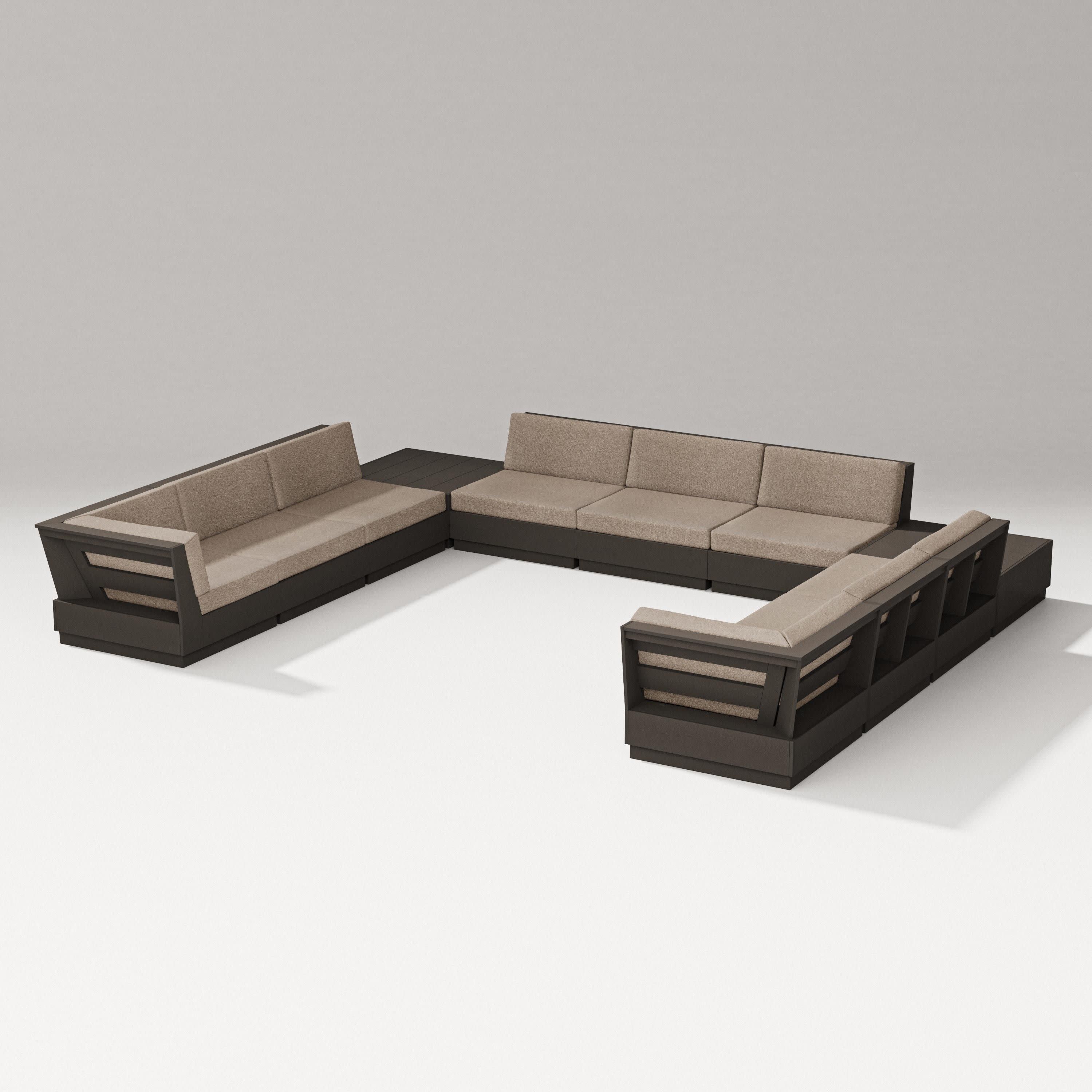 Elevate 11-Piece U-Shaped Sofa Sectional in Vintage Coffee / Spiced Burlap