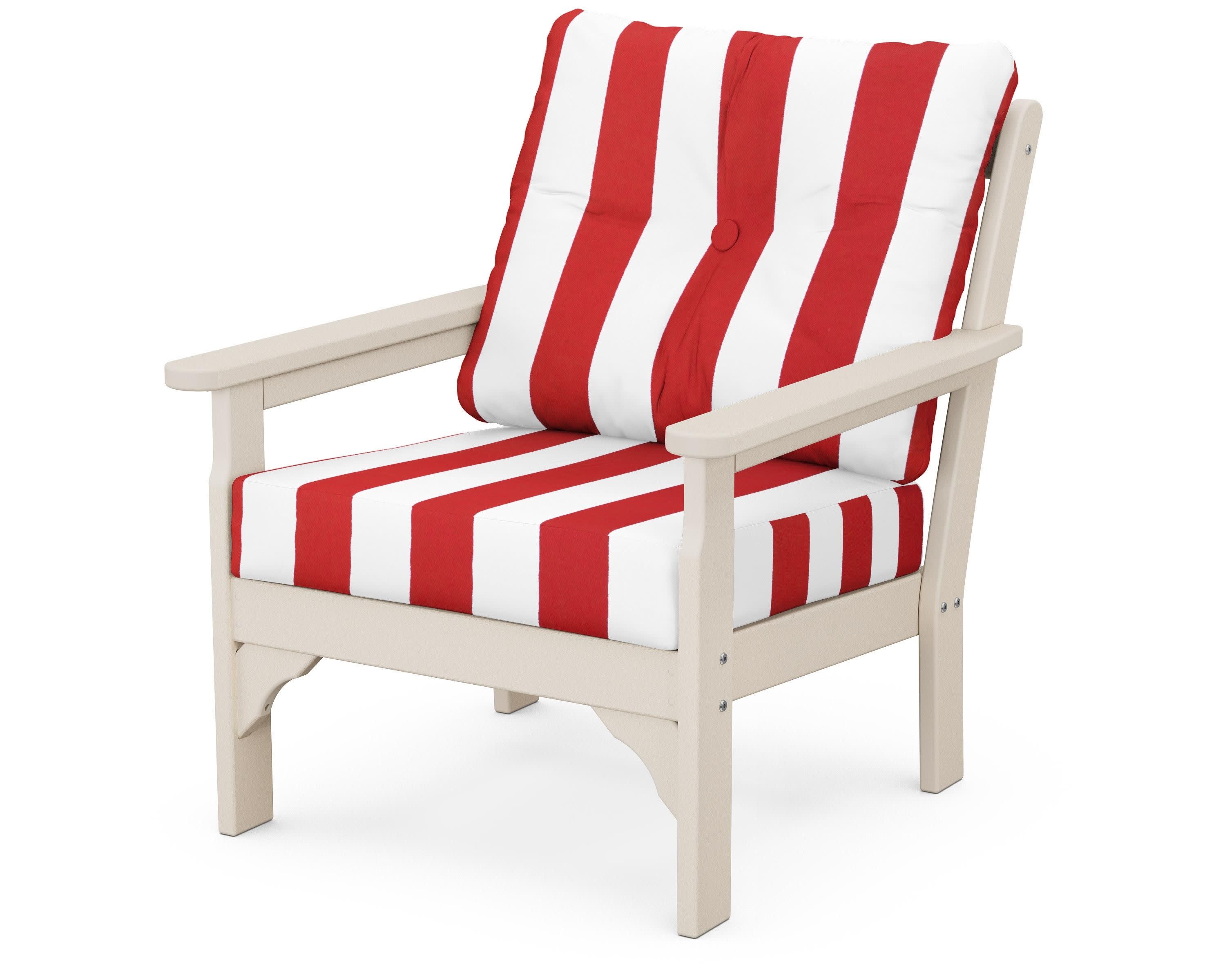 Vineyard Deep Seating Chair in Sand / Cabana Stripe Crimson