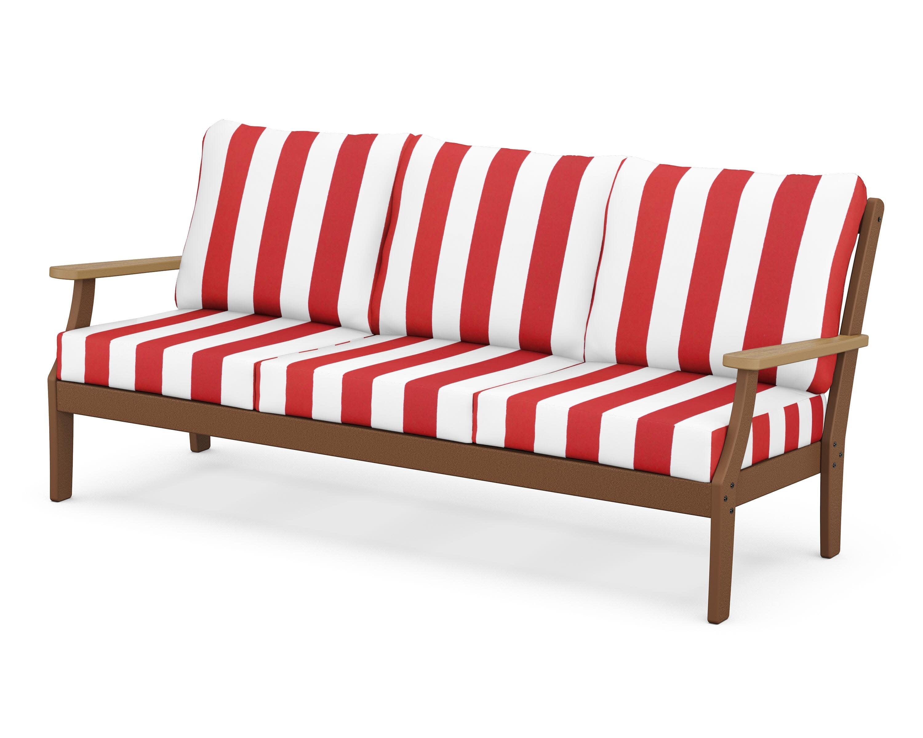 Braxton Deep Seating Sofa in Teak / Natural / Cabana Stripe Crimson