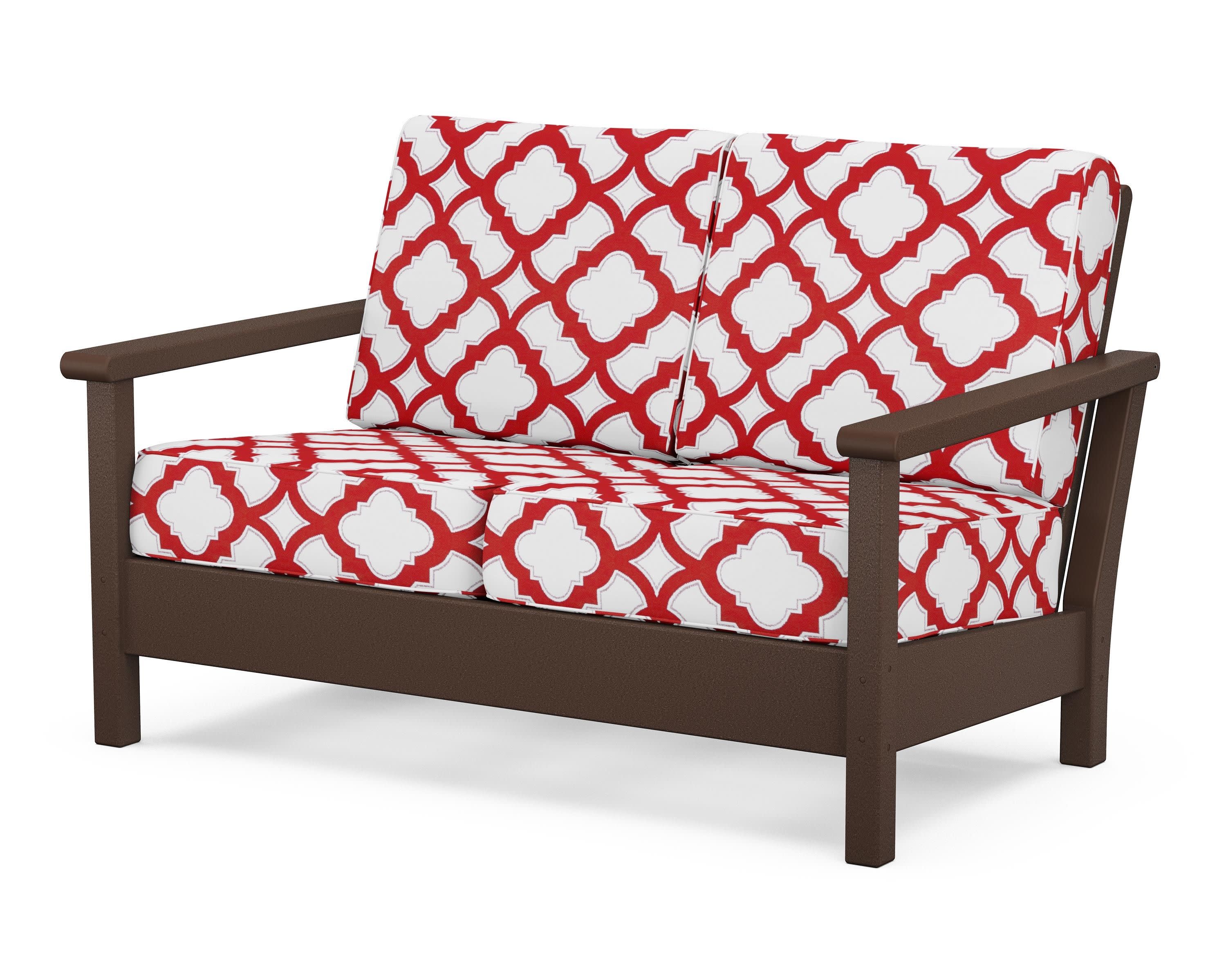 Harbour Deep Seating Loveseat in Mahogany / Trellis Crimson