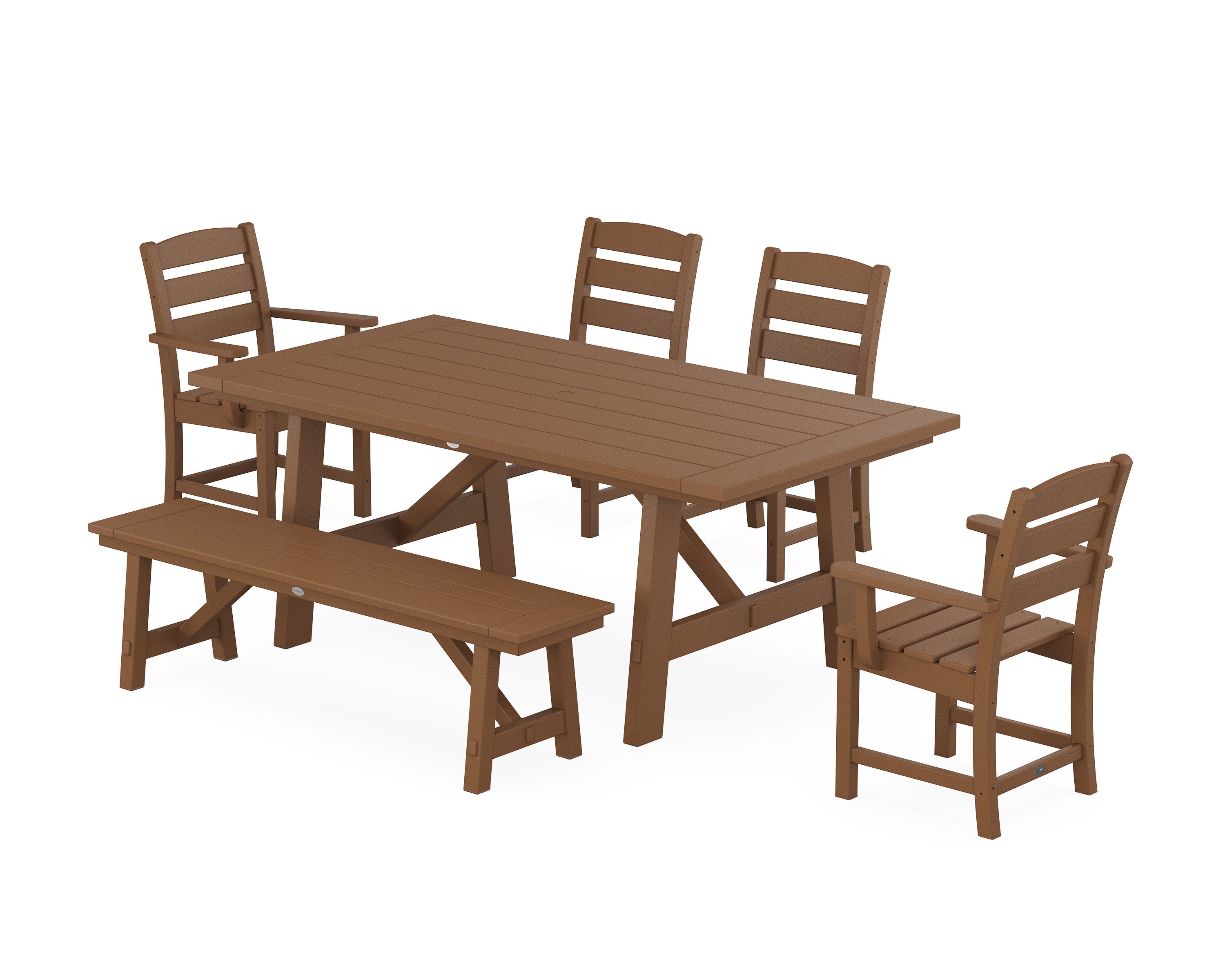 Lakeside 6-Piece Rustic Farmhouse Dining Set With Bench in Teak