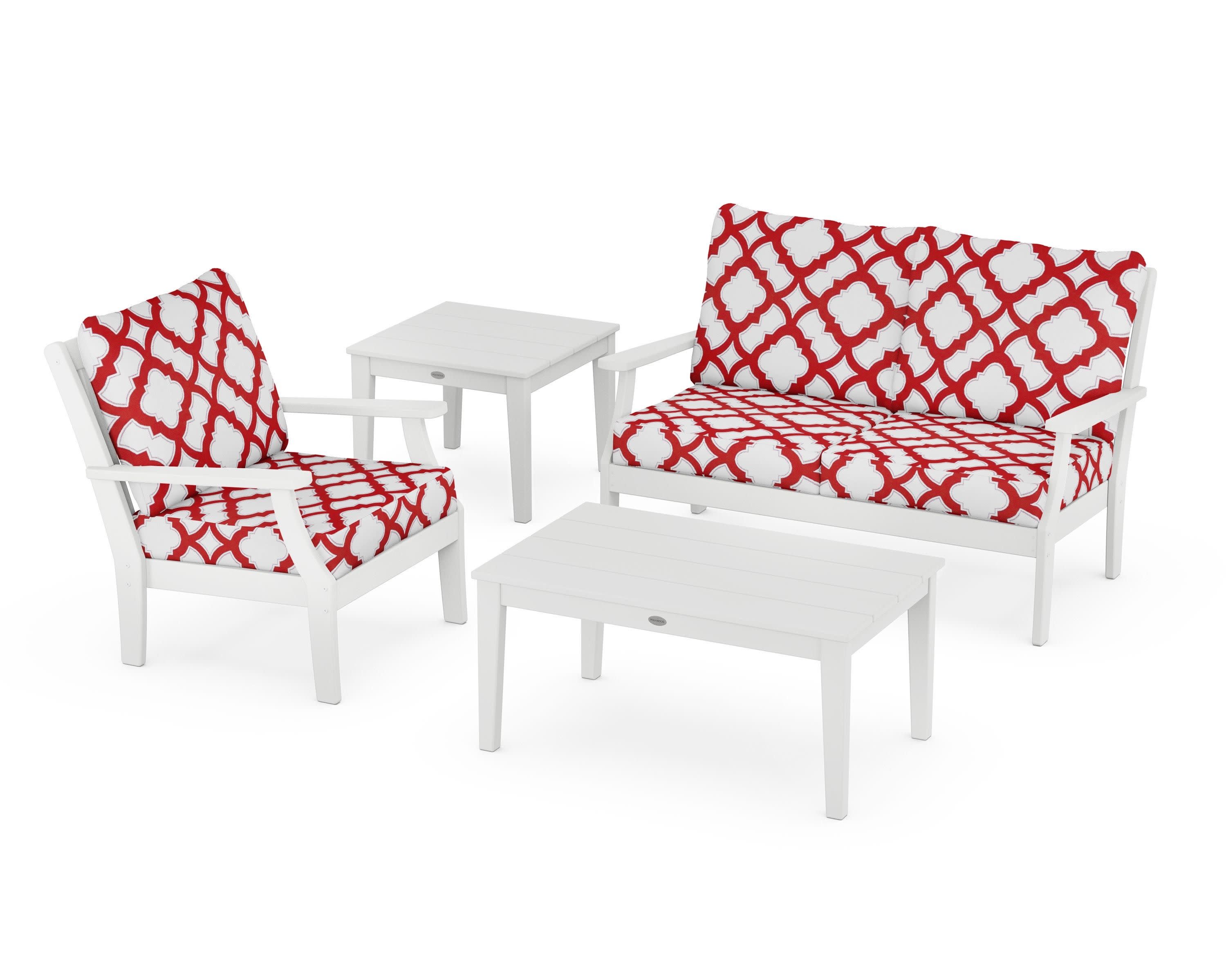 Braxton 4-Piece Deep Seating Set in White / Trellis Crimson