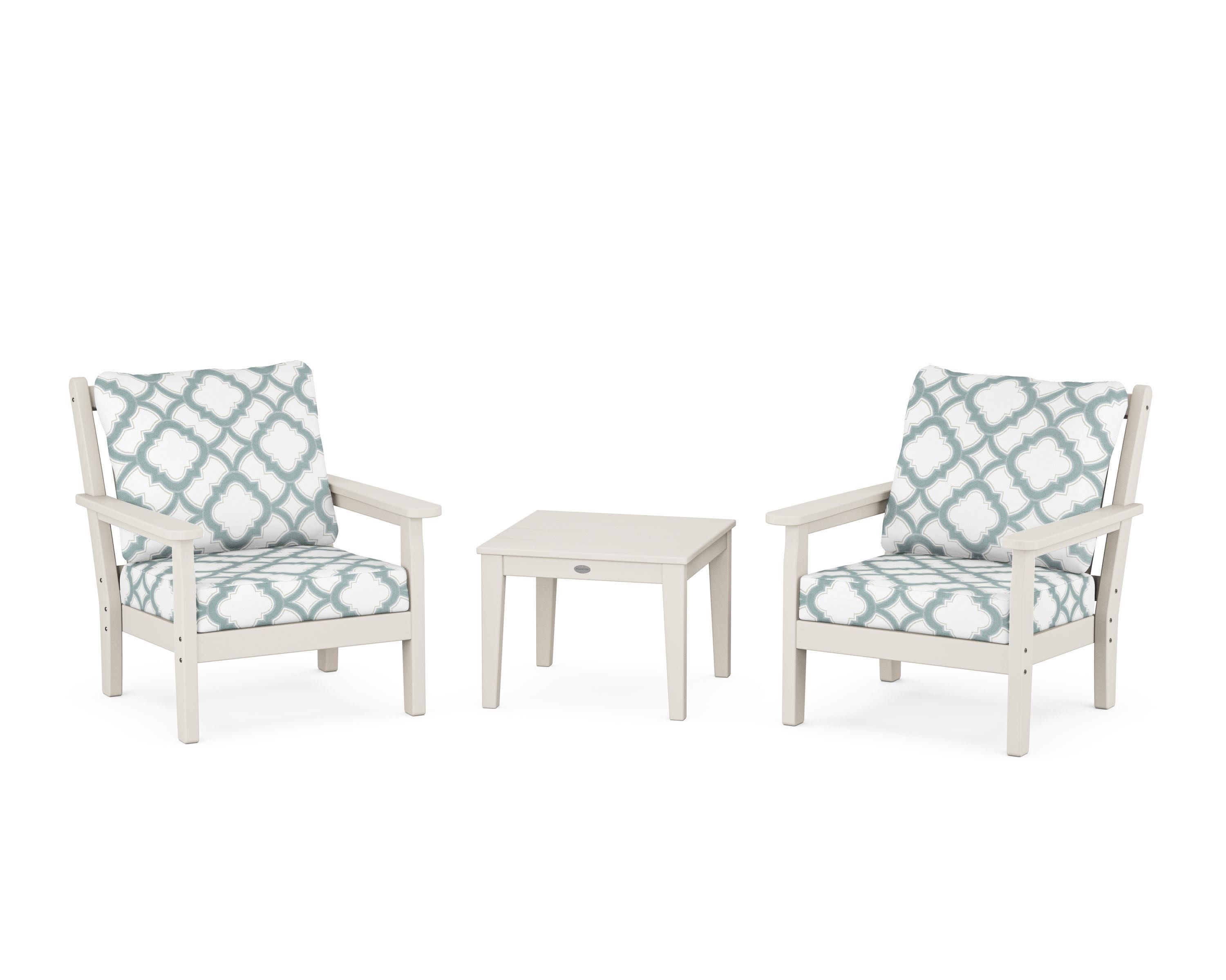 Chippendale 3-Piece Deep Seating Set in Sand / Trellis Glacier Spa