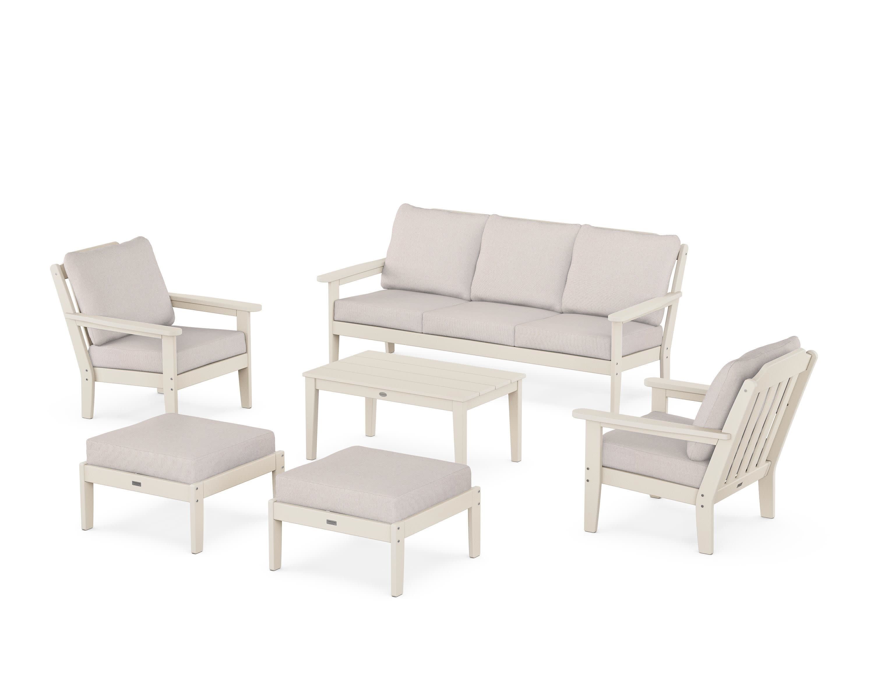 Cottage 6-Piece Lounge Sofa Set in Sand / Dune Burlap