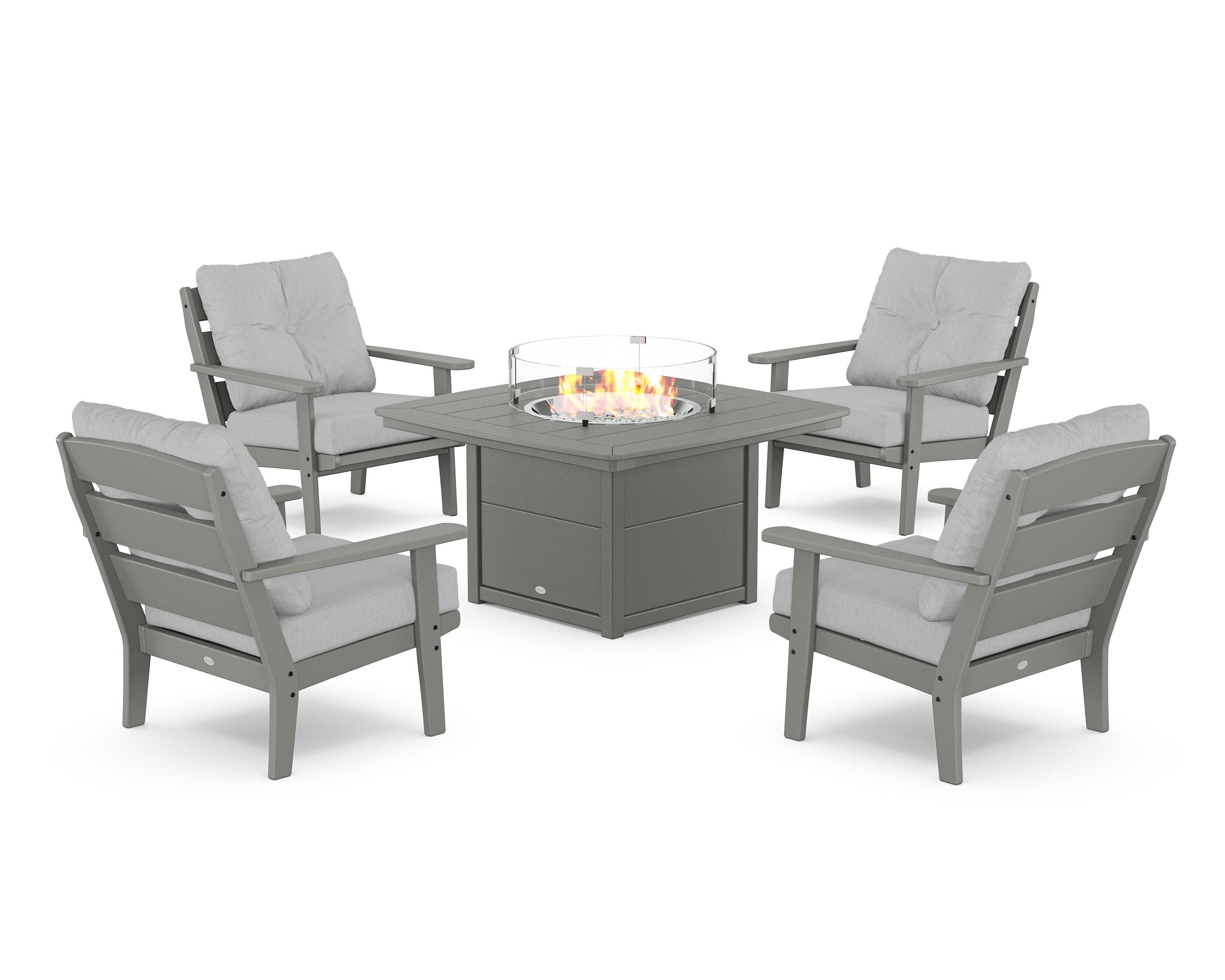 Lakeside 5-Piece Deep Seating Set with Nautical Fire Pit Table in Slate Grey / Granite