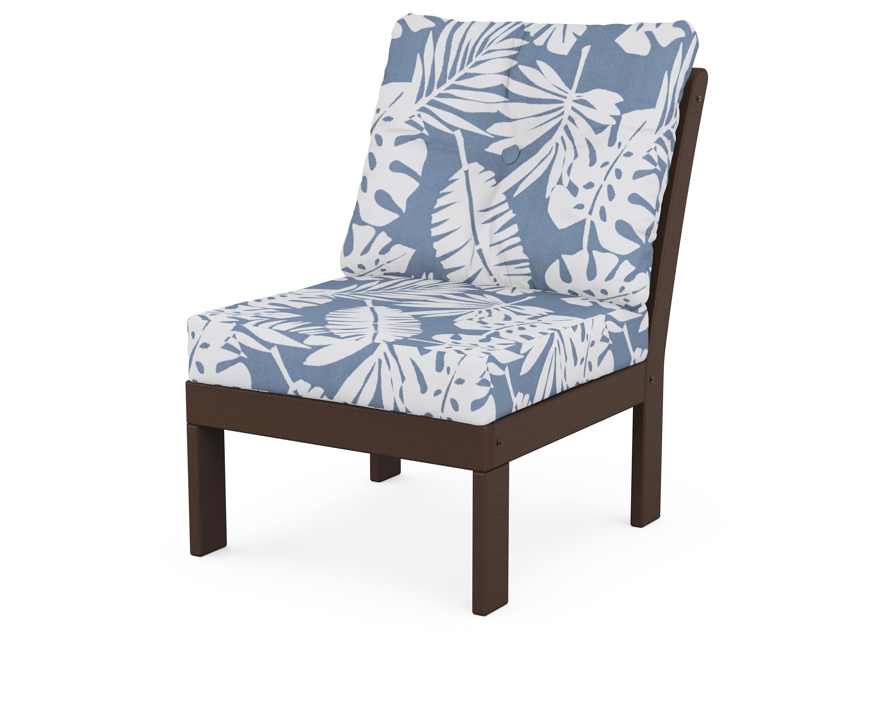 Vineyard Modular Armless Chair in Mahogany / Leaf Sky Blue