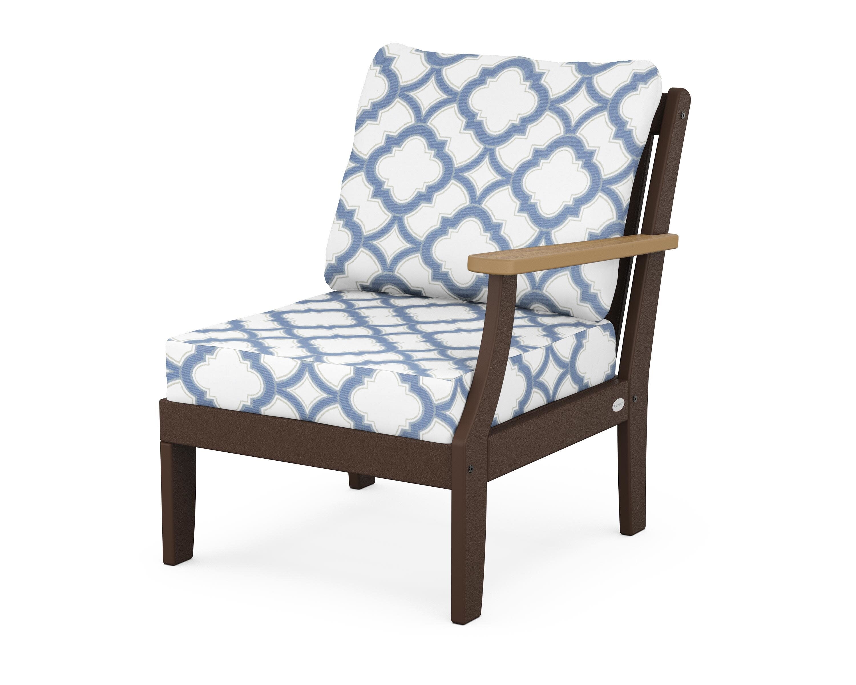 Braxton Modular Right Arm Chair in Mahogany / Natural / Trellis Sky Blue