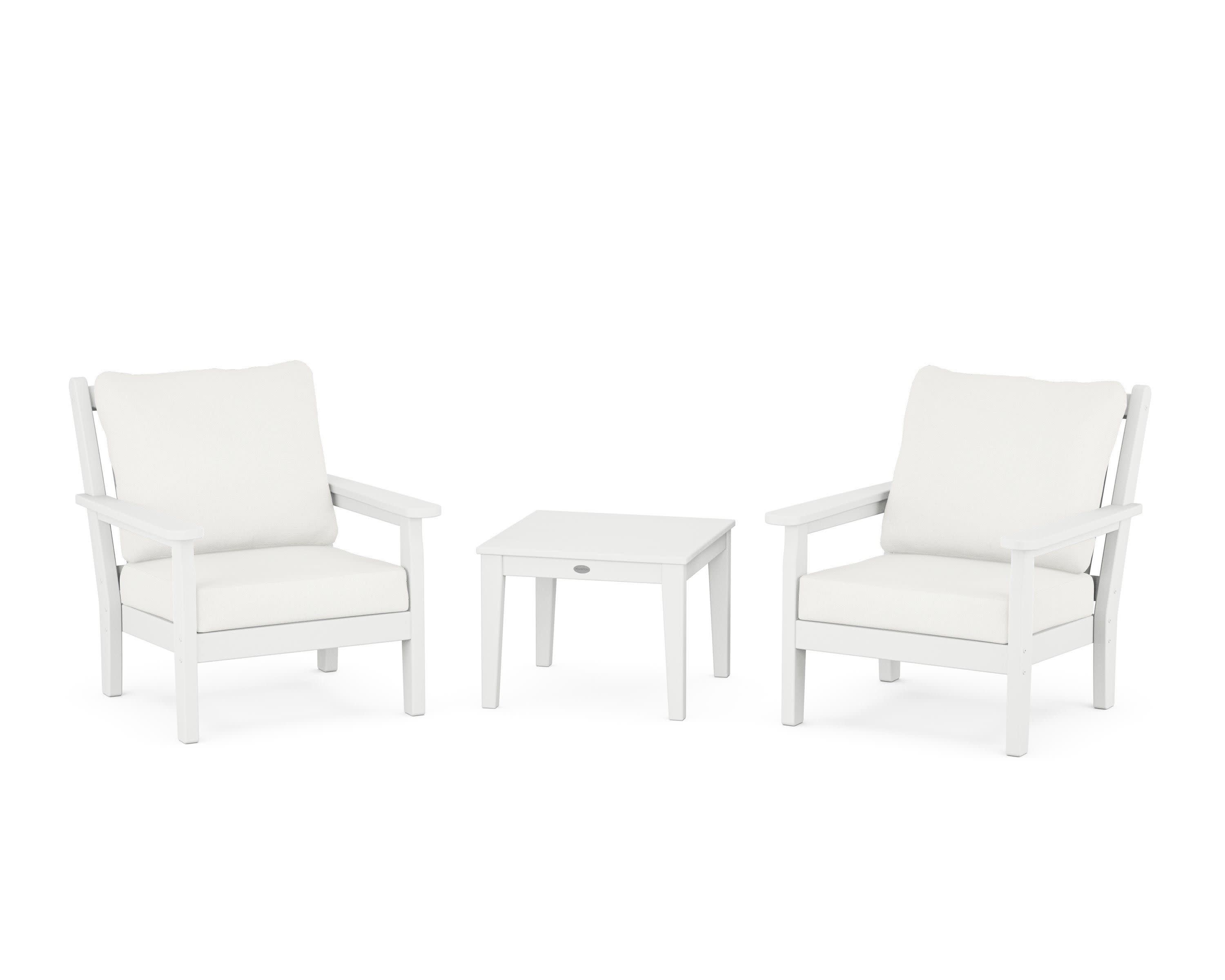 Chippendale 3-Piece Deep Seating Set in White / Natural Linen