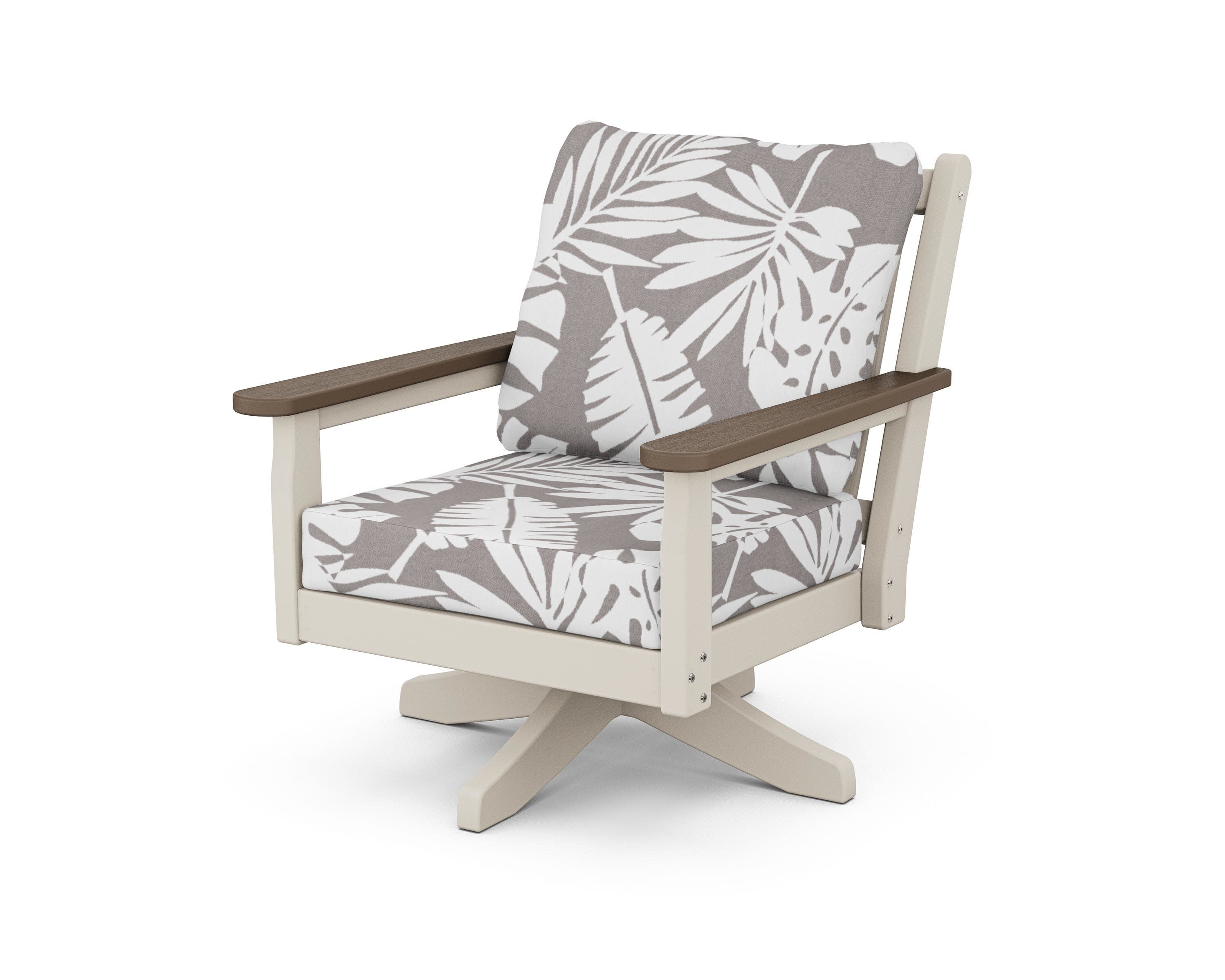 Chippendale Deep Seating Swivel Chair in Sand / Kona / Leaf Grey Mist