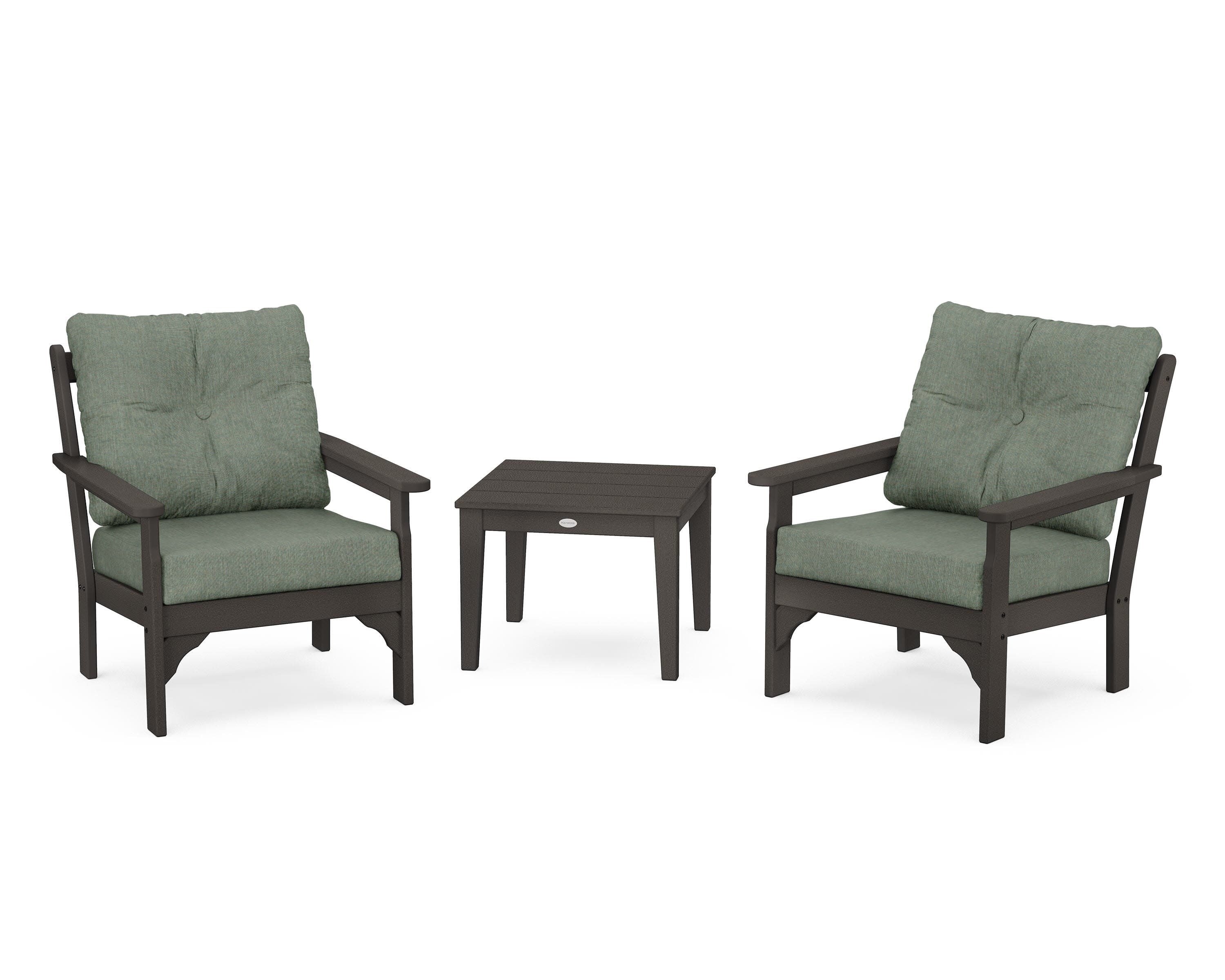 Vineyard 3-Piece Deep Seating Set in Vintage Coffee / Cast Sage