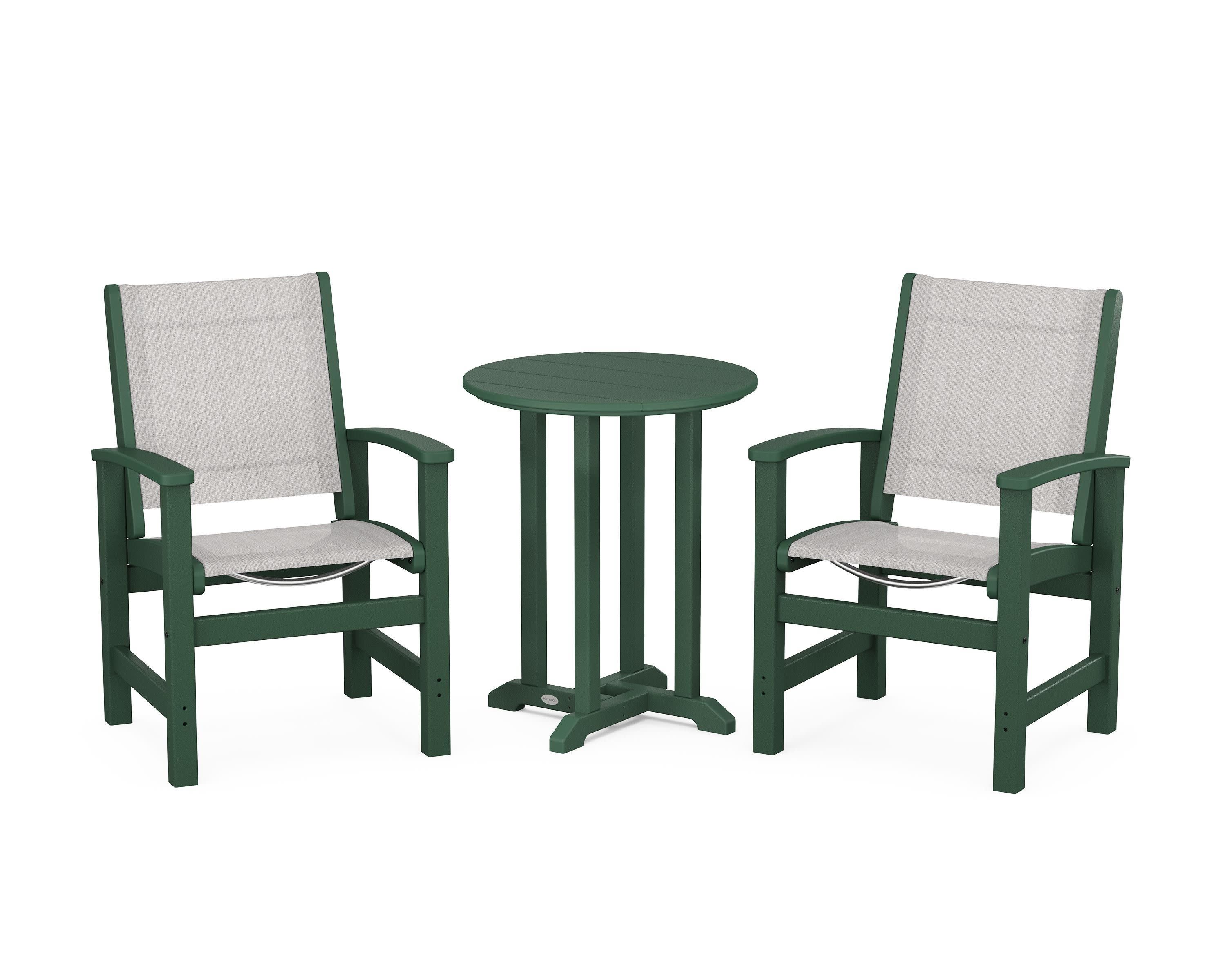 Coastal 3-Piece Round Bistro Dining Set in Green / Parchment Sling