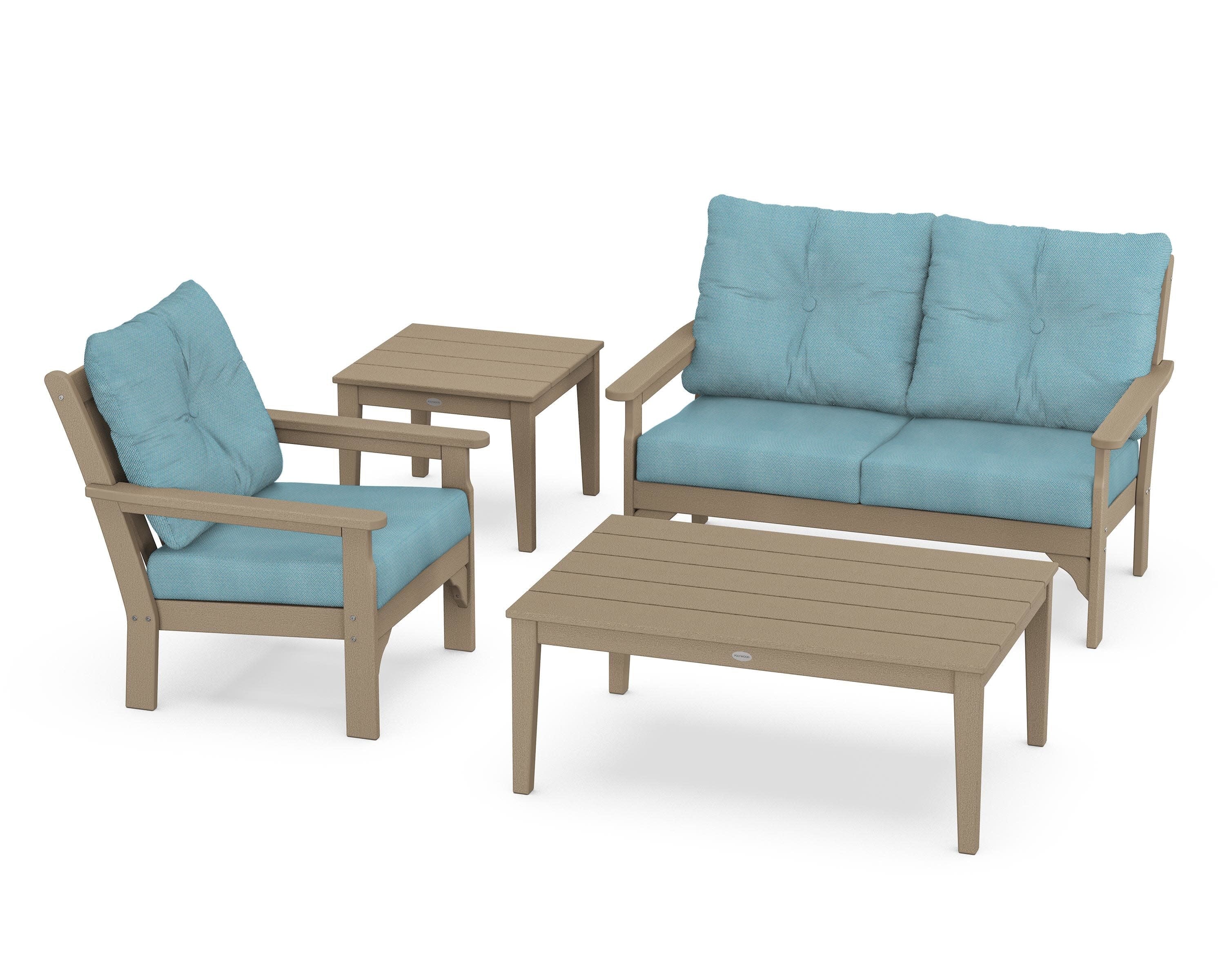 Vineyard 4-Piece Deep Seating Set in Vintage Sahara / Lattice Sky Blue