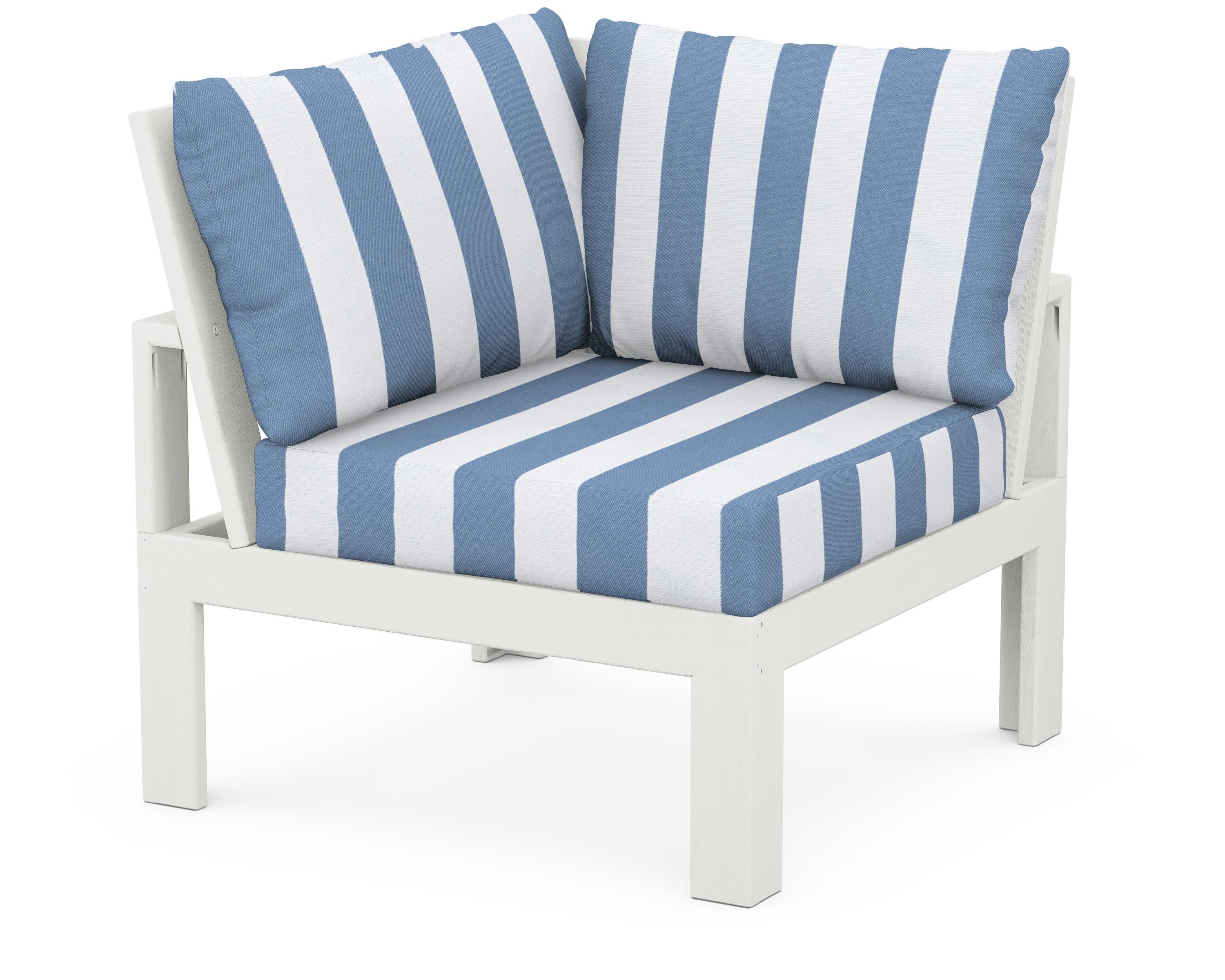 Modular Corner Chair in Vintage White / Cabana Stripe Sky Blue