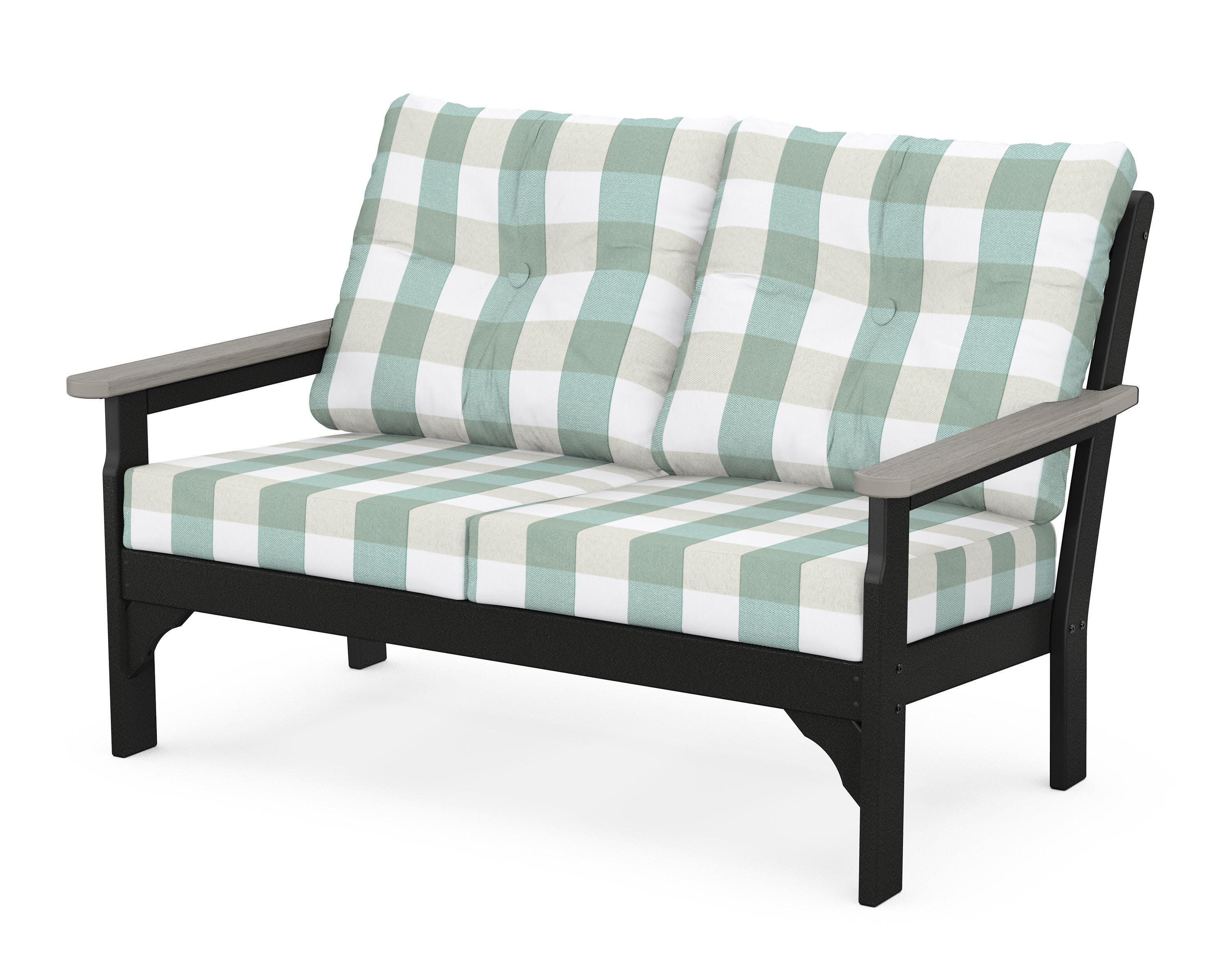 Vineyard Deep Seating Loveseat in Black / Driftwood / Buffalo Plaid Glacier Spa