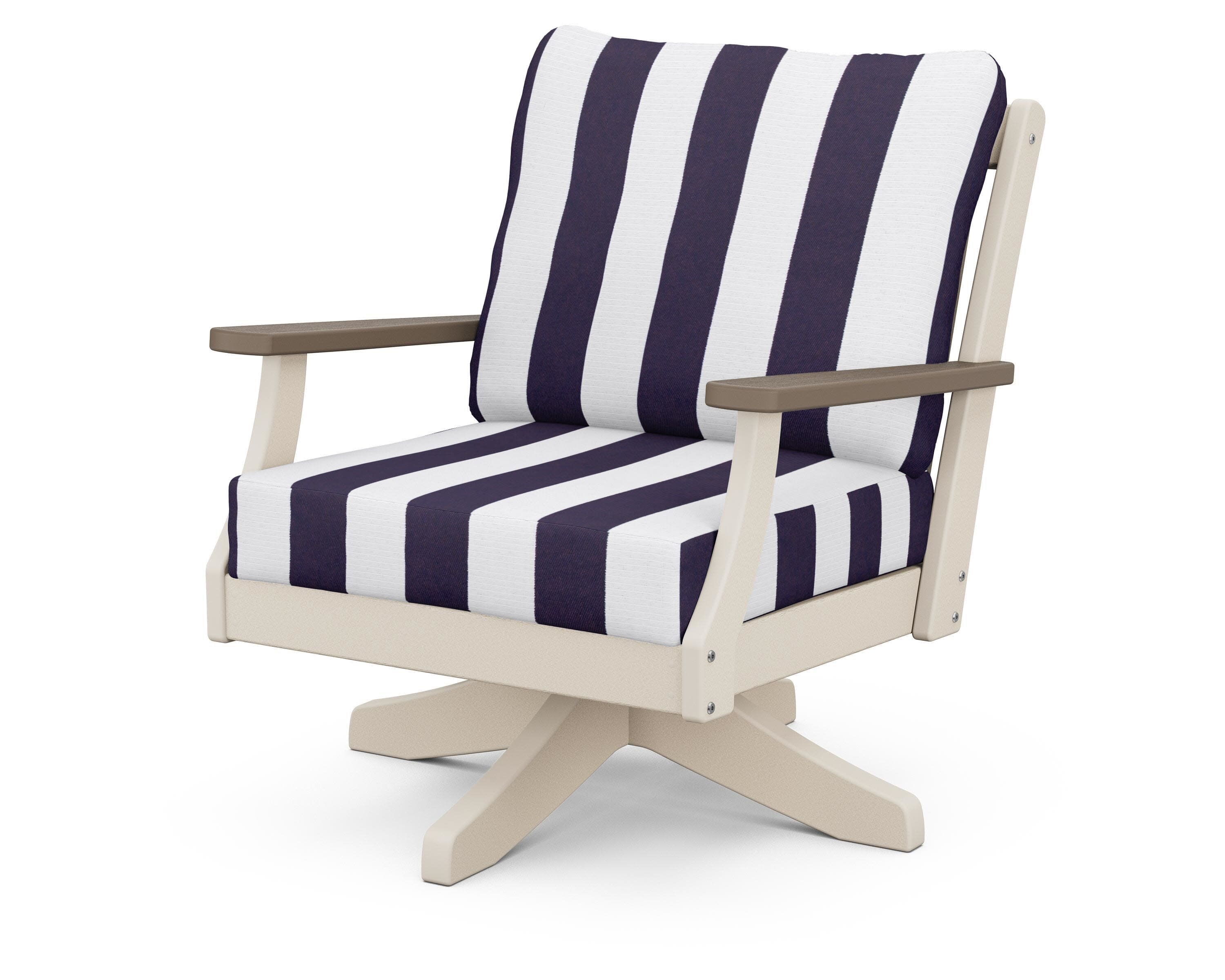 Braxton Deep Seating Swivel Chair in Sand / Kona / Cabana Stripe Navy
